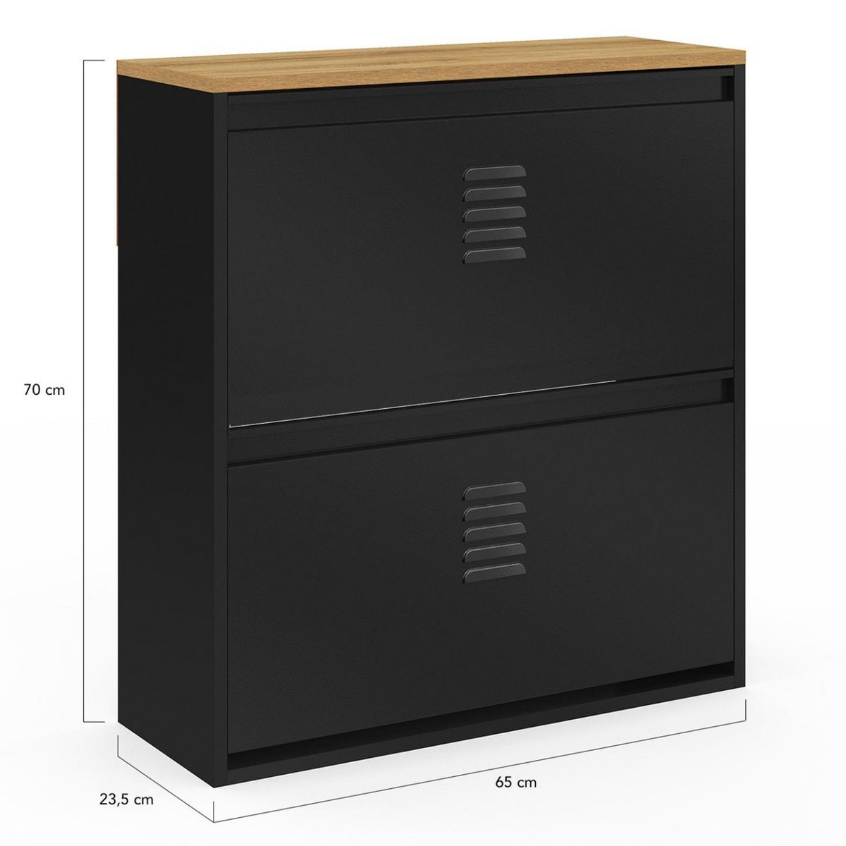 ID MARKET Meuble à chaussures 12 paires ESTER 2 portes métal noir et plateau façon hêtre design industriel