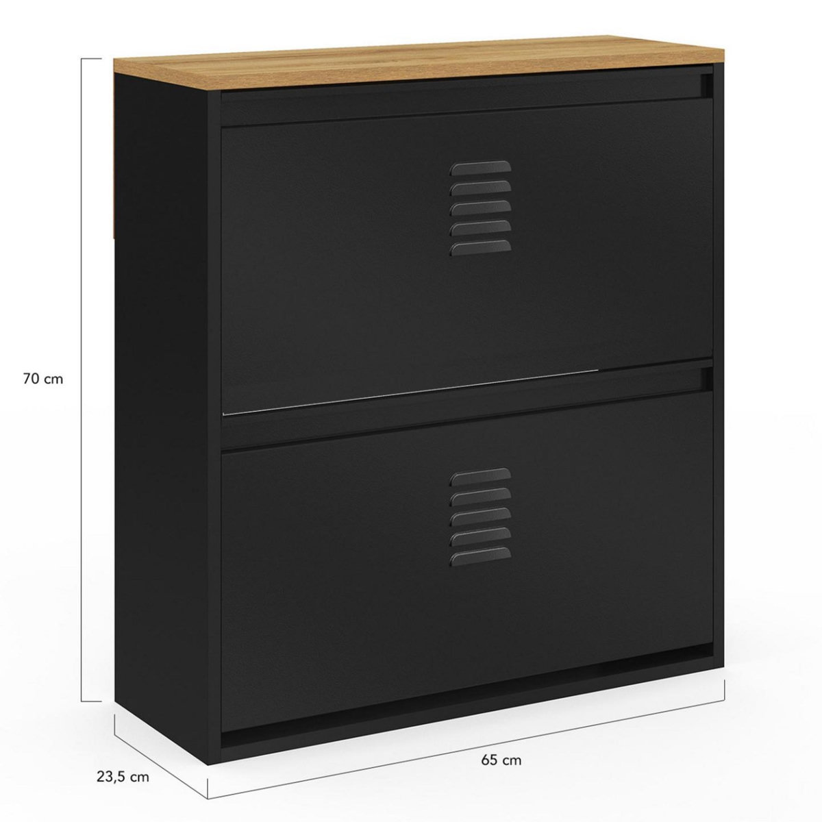 ID MARKET Meuble à chaussures 12 paires ESTER 2 portes métal noir et plateau façon hêtre design industriel