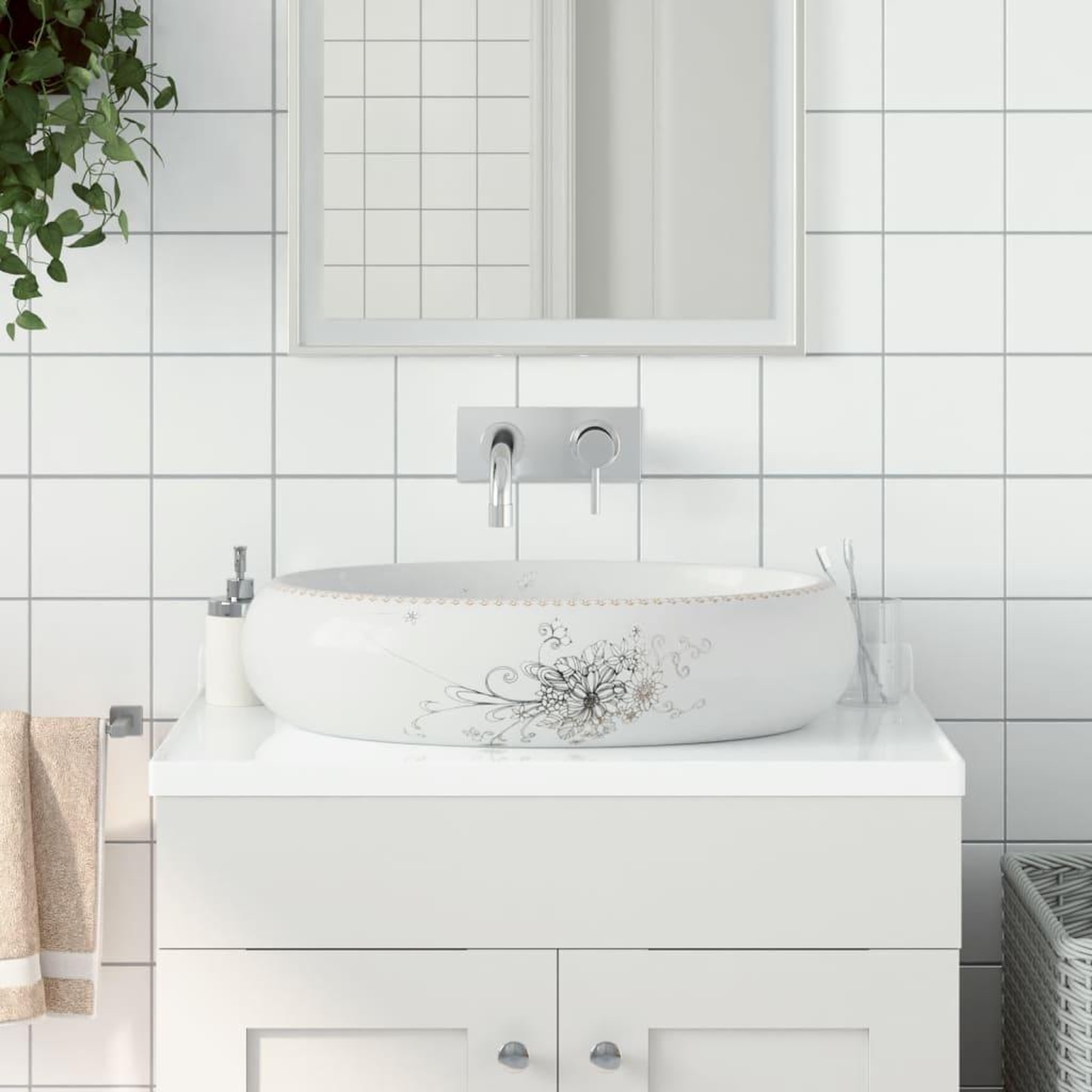 VIDAXL Vasque a poser blanc ovale 59x40x15 cm ceramique