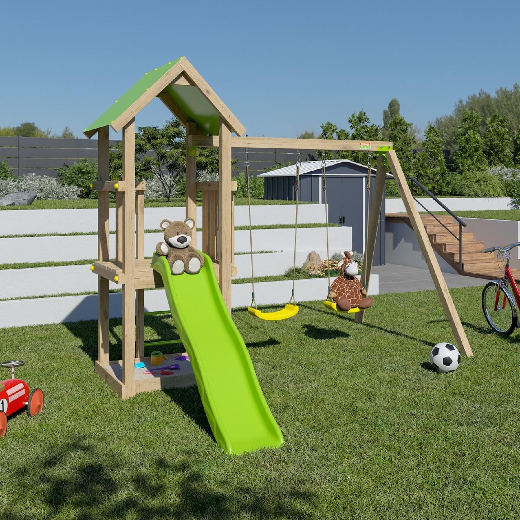 Voir la diapositive 1 : trigano Aire de jeux avec toboggan - Bois - H1,90m - EASY XPERIENCE