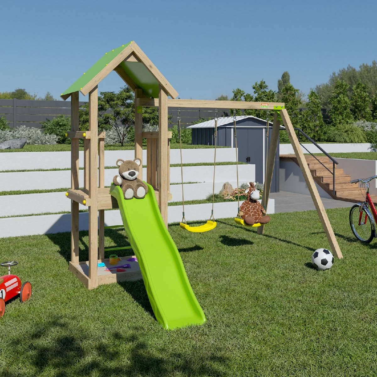 trigano Aire de jeux avec toboggan - Bois - H1,90m - EASY XPERIENCE