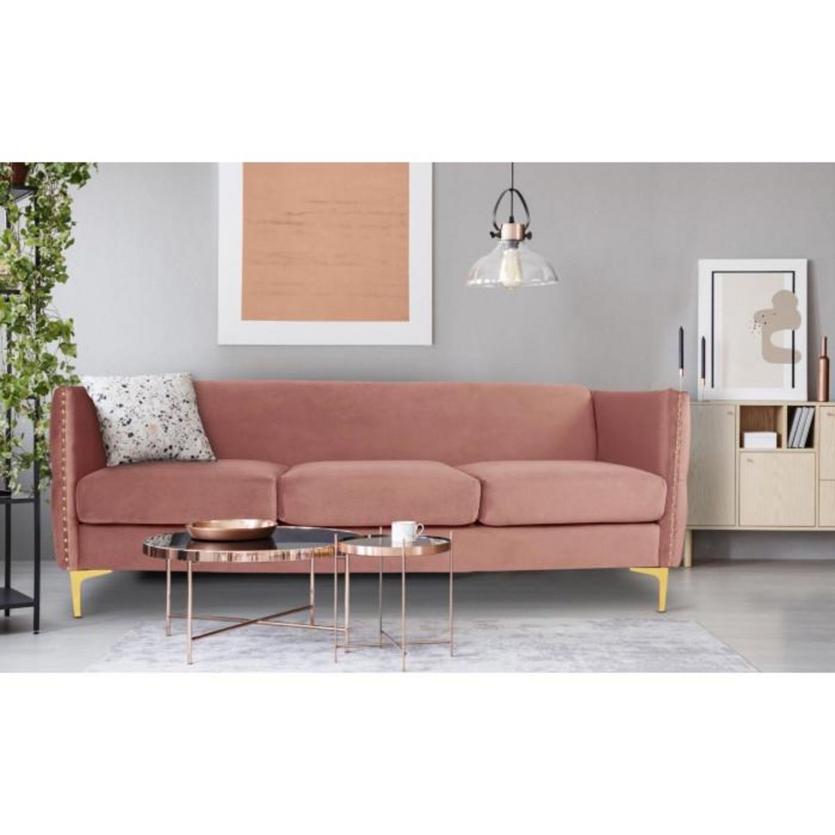 Paris Prix Canapé 3 Places en Velours  Suez  204cm Rose