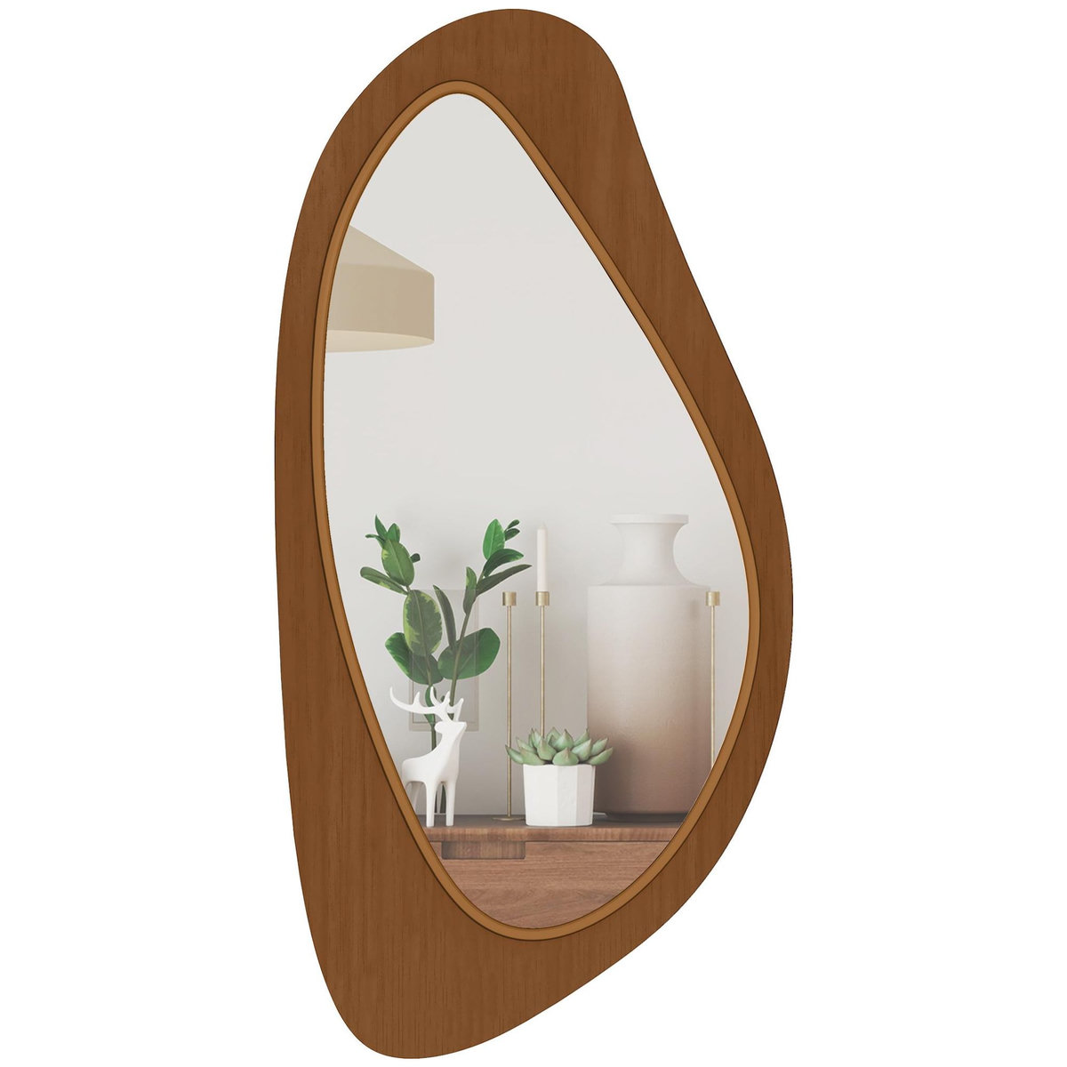 HOMCOM Miroir mural organique cadre bois naturel 45 x 91 cm