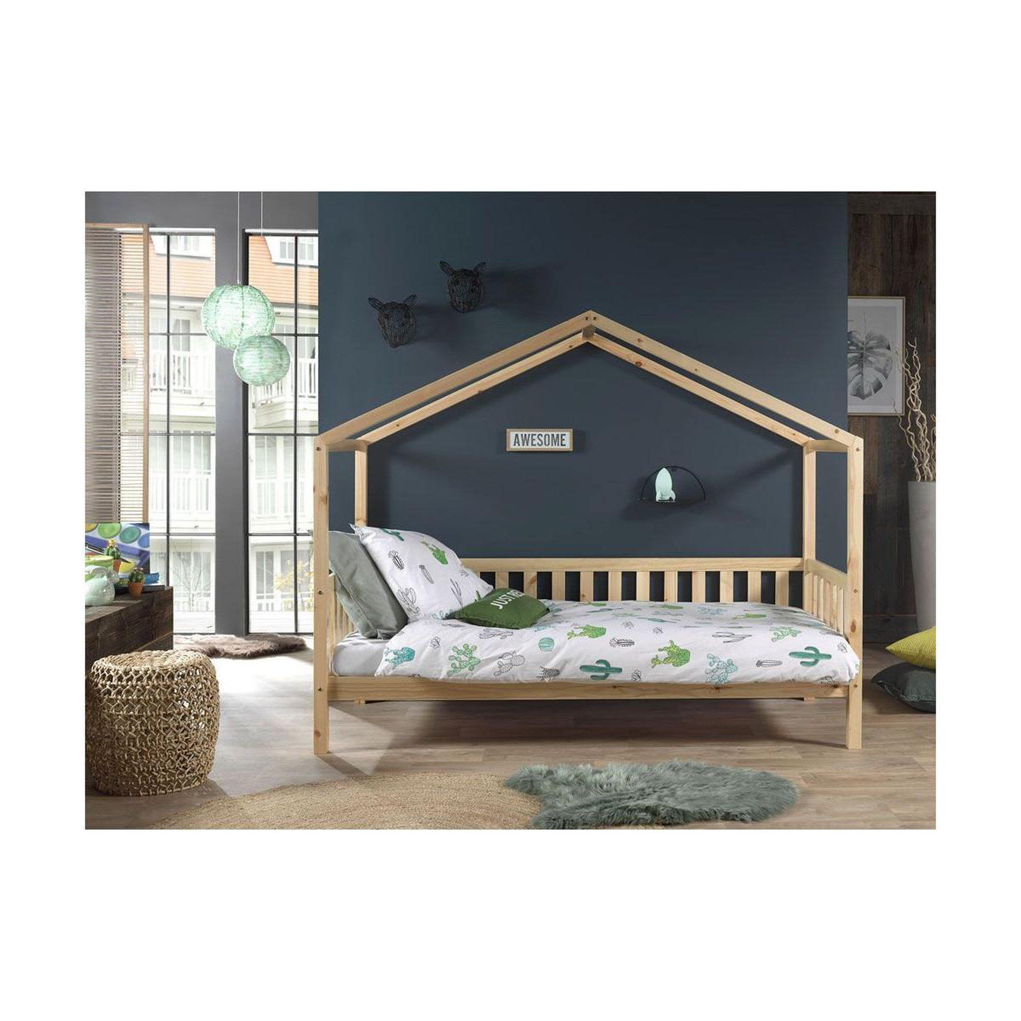 Voir la diapositive 3 : Paris Prix Lit Enfant Cabane & Barrière  Dallas II  90x200cm Naturel
