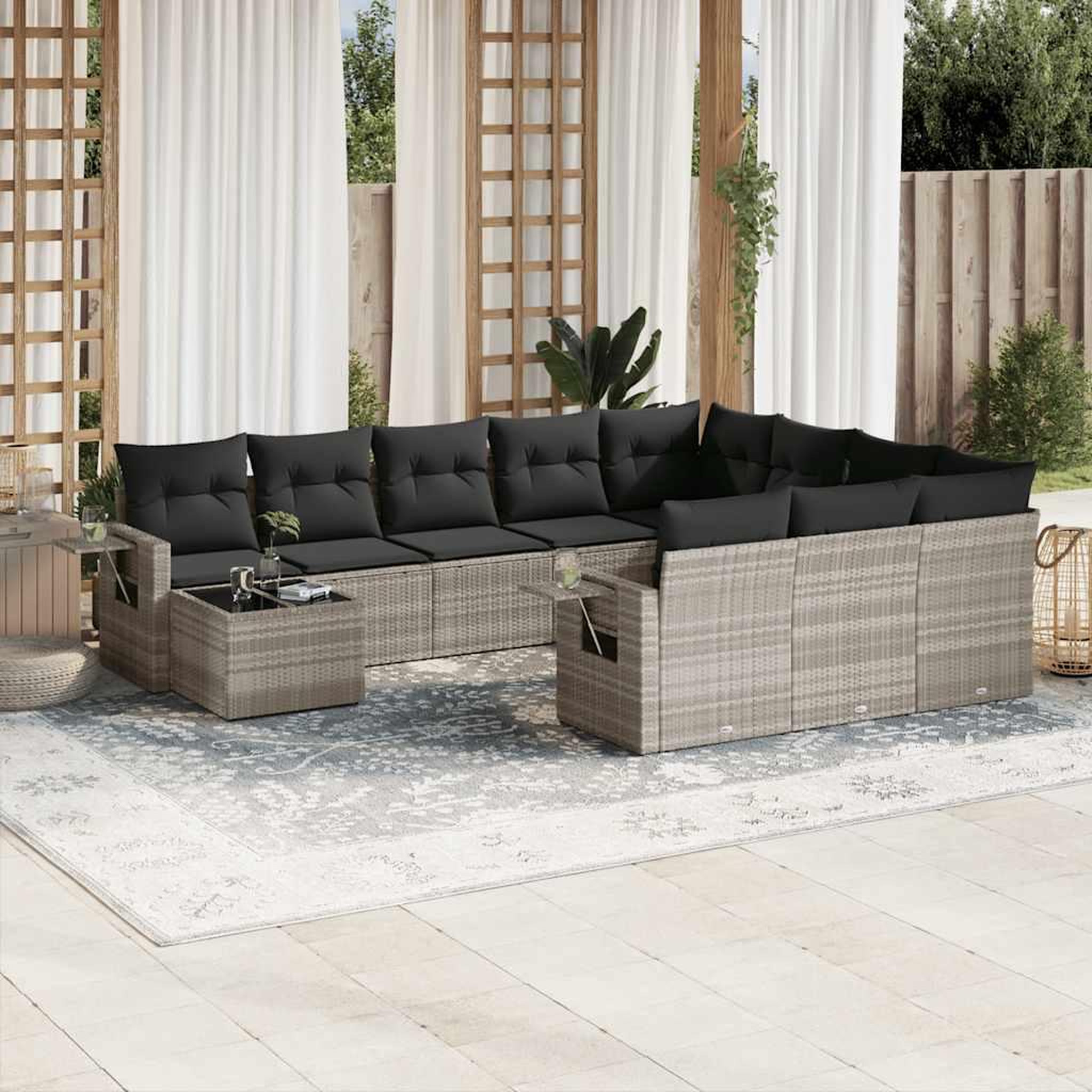 VIDAXL Salon de jardin 11 pcs avec coussins gris clair resine tressee
