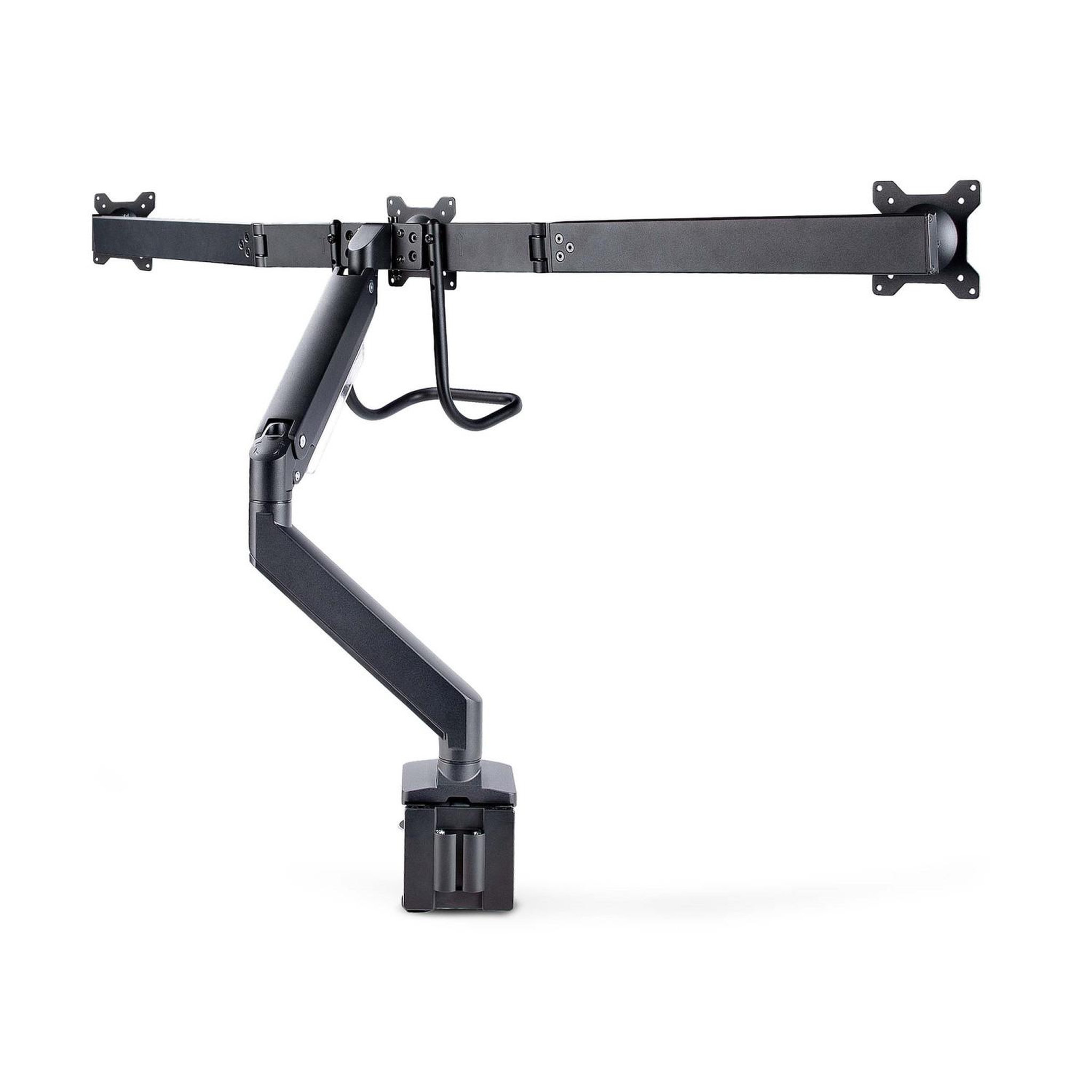 Voir la diapositive 3 : Startech Startech.com support de bureau pour 3 écrans 27 , vesa 75x75/100x100, bras articulé réglable sans outils, pince en c/passe-fil, support d'écrans 27 pouces, bras pour moniteur assisté par ressort