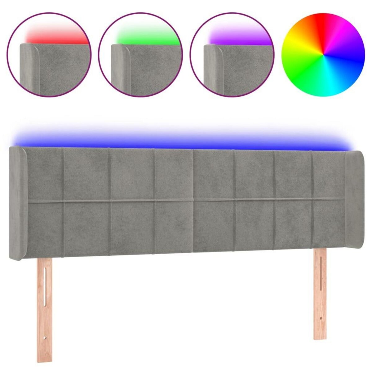 VIDAXL Tete de lit a LED Gris clair 147x16x78/88 cm Velours
