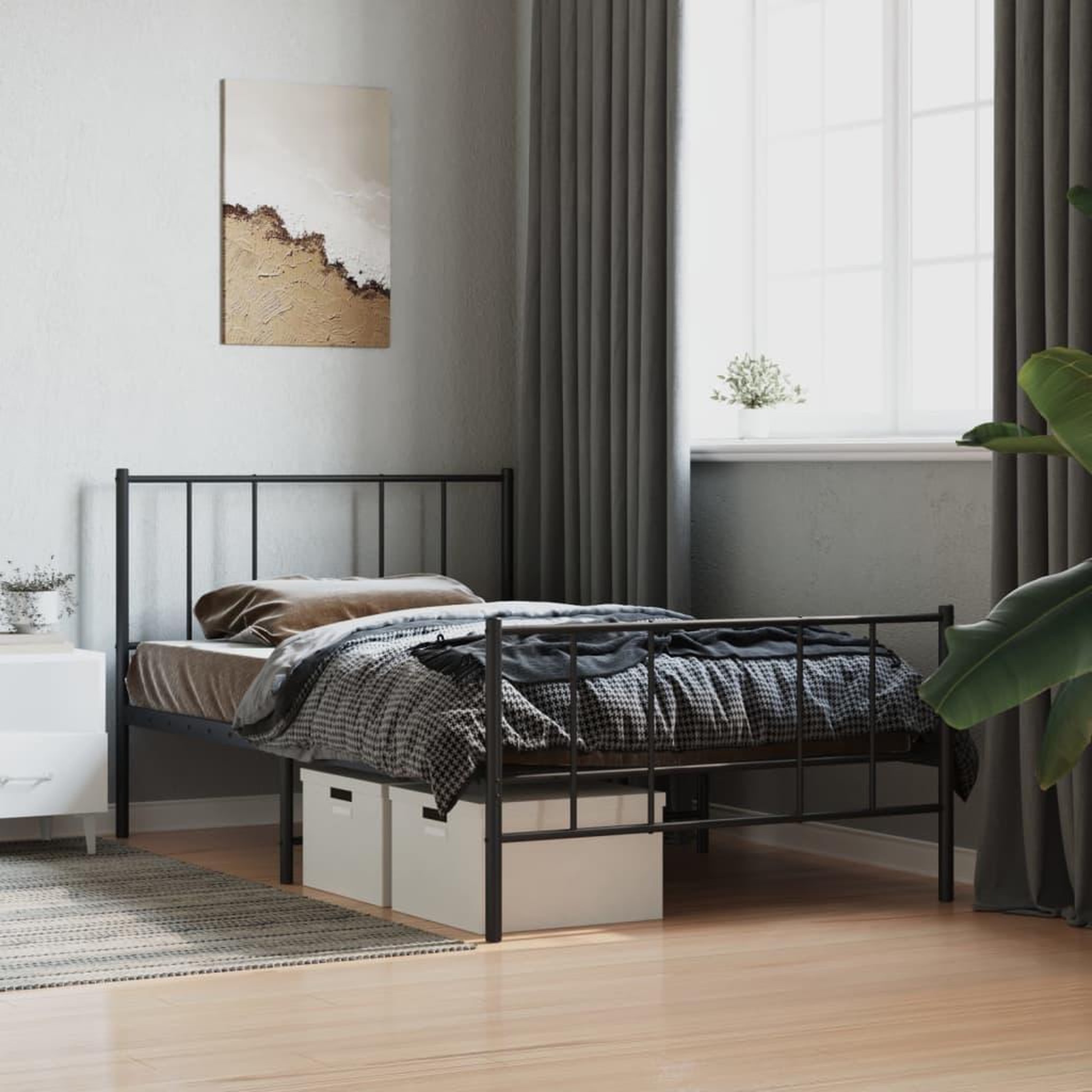 VIDAXL Cadre de lit metal sans matelas avec pied de lit noir 90x190 cm