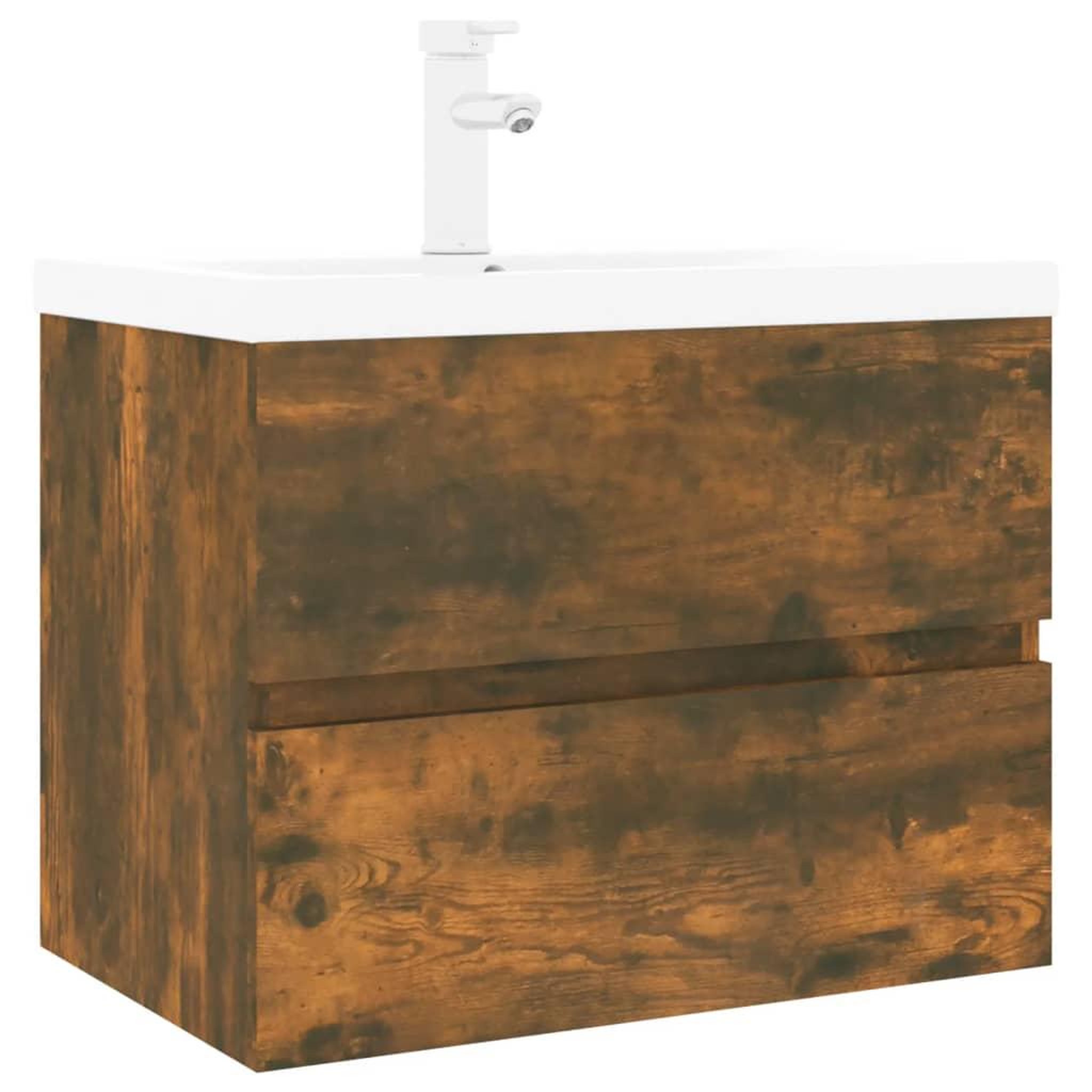 Voir la diapositive 2 : VIDAXL Meuble lavabo avec bassin integre Chene fume Bois d'ingenierie