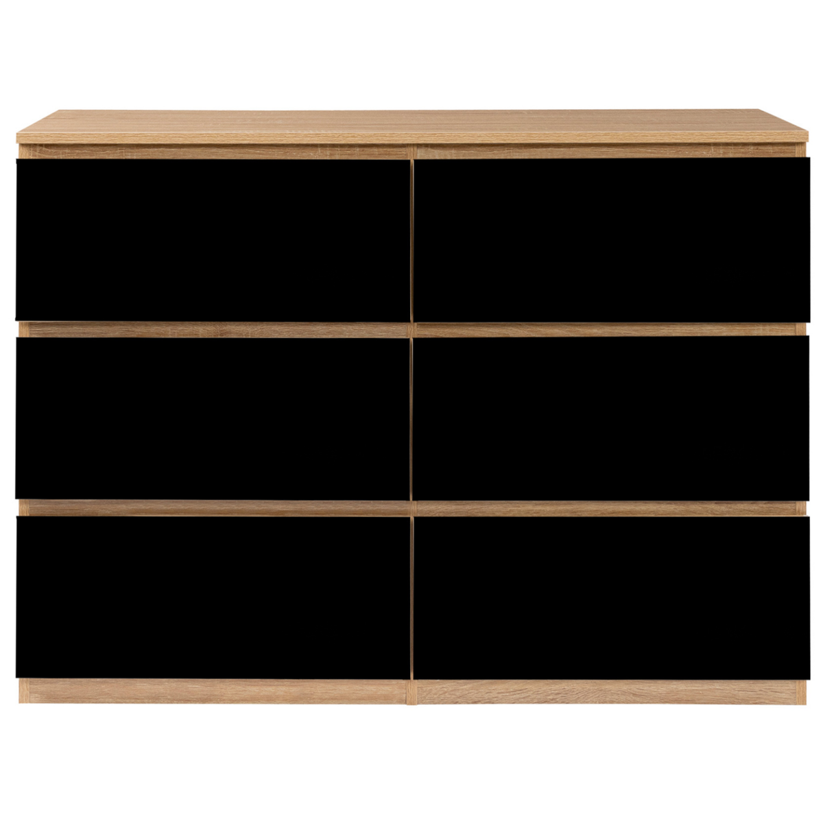 ID MARKET Commode 6 tiroirs TOMI 110 cm bois façon hêtre et noir