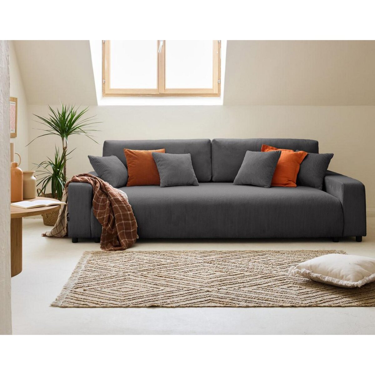 LISA DESIGN Pivoine - canapé droit 3 places - convertible avec coffre - en velours côtelé