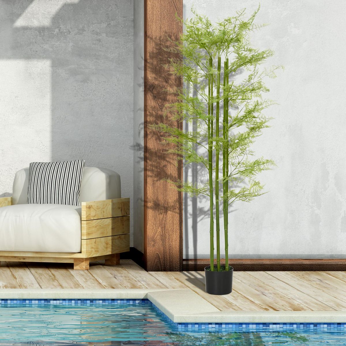 HOMCOM Plante artificielle aspect haute fougère H. 155 cm 28 feuilles denses réalistes pot inclus noir avec lichen vert