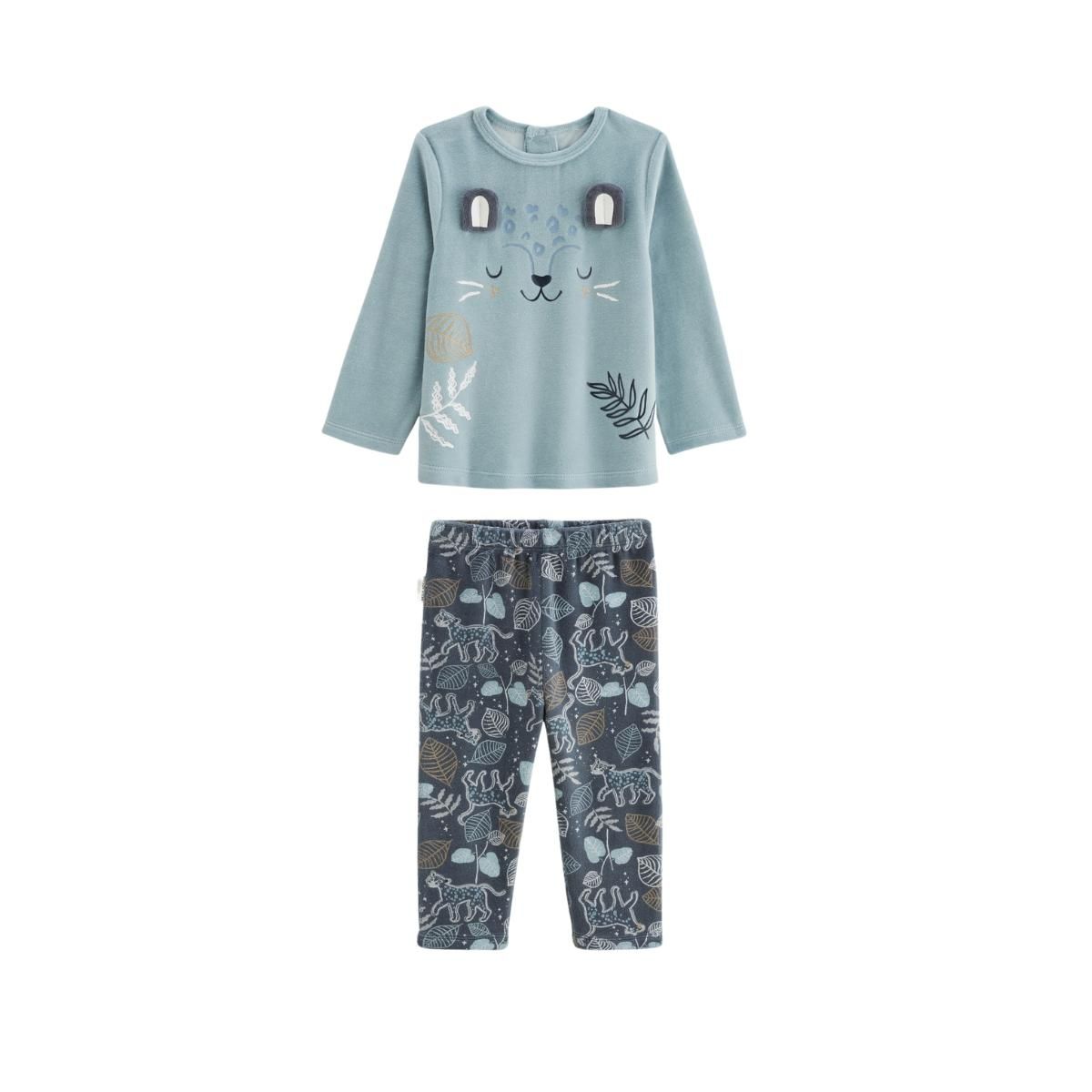 Petit Béguin Pyjama enfant 2 pièces en velours Félintrépide