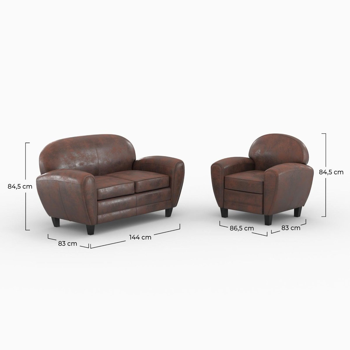 Rendez vous déco Ensemble canapé et fauteuil marron 3 places-Club