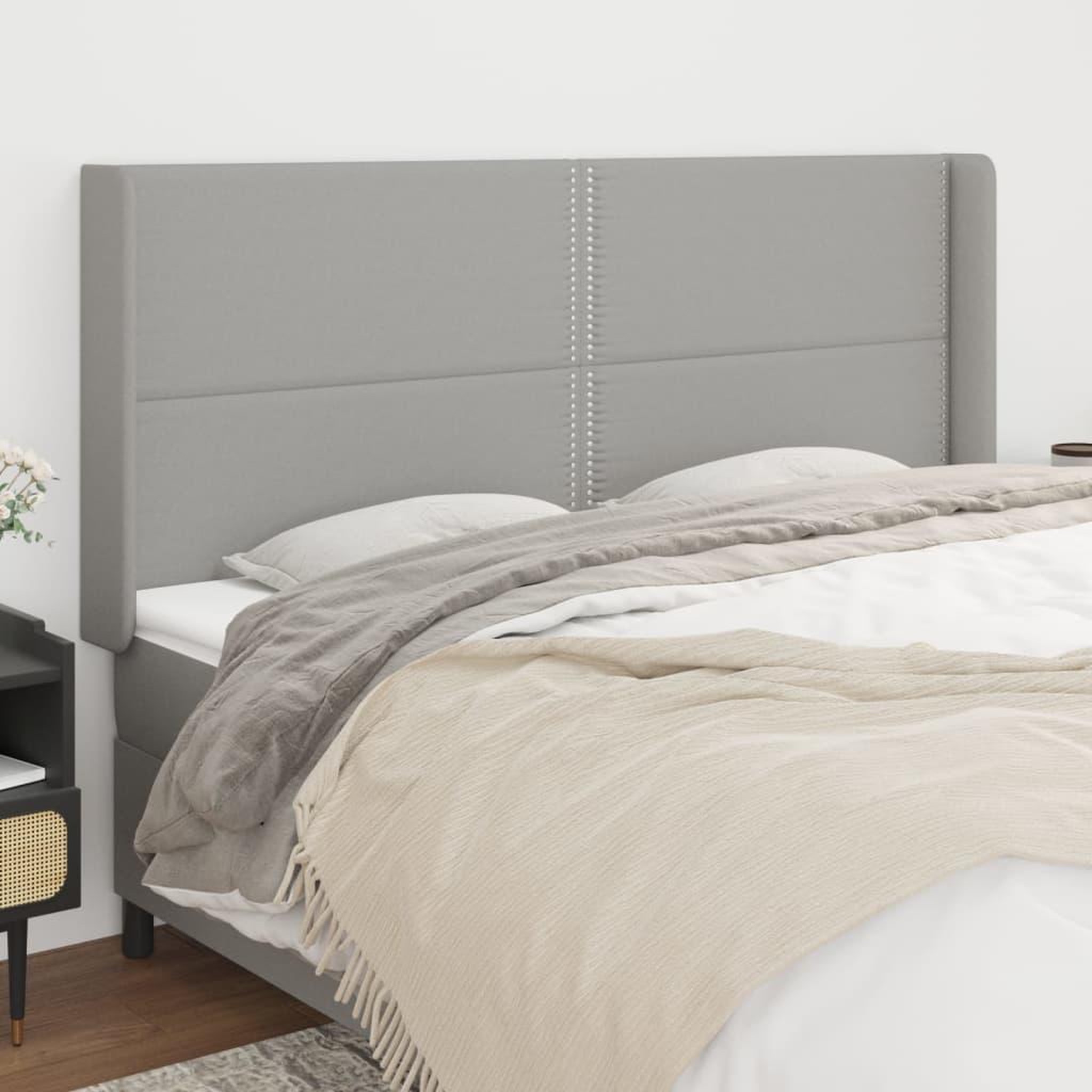 Voir la diapositive 1 : VIDAXL Tete de lit avec oreilles Gris clair 163x16x118/128 cm Tissu