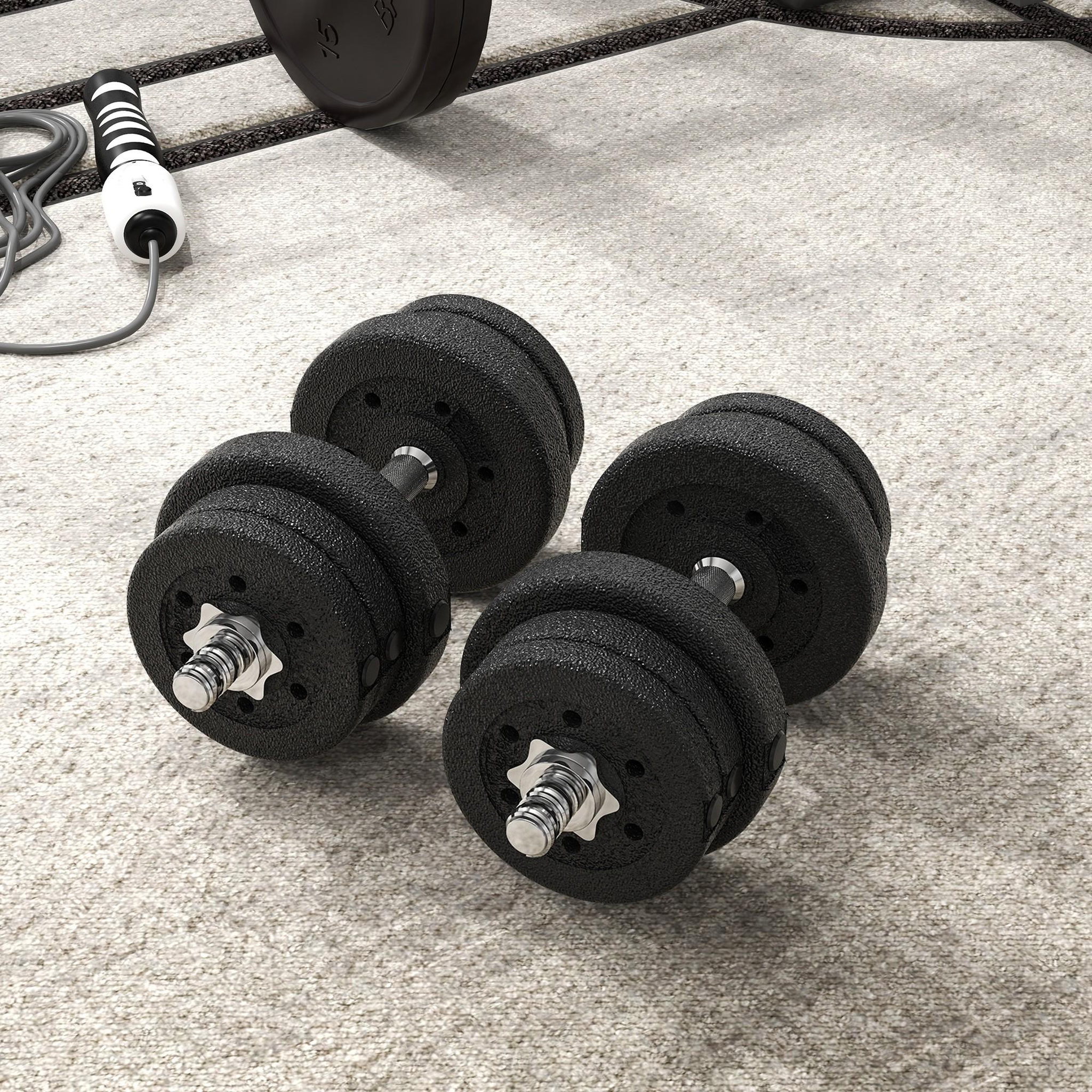 Voir la diapositive 2 : HOMCOM Ensemble d'haltères courtes total 25 kg - barres incluses - entraînement musculaire & haltérophilie - acier pu noir