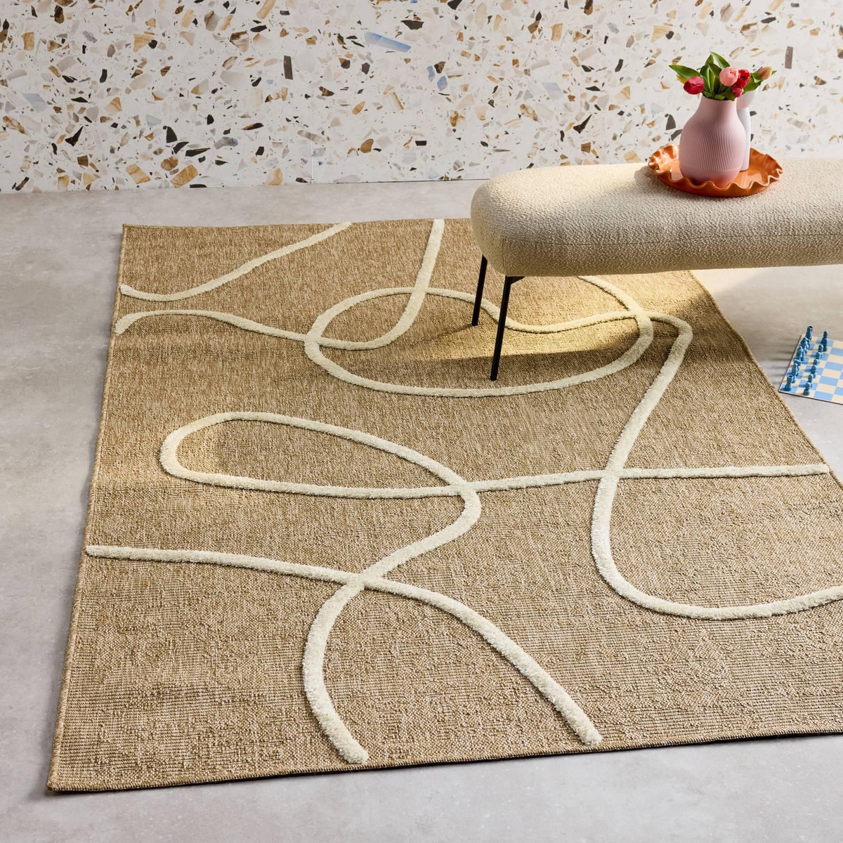 SWEEEK Tapis intérieur effet jute THOMAS, motif graphique en relief blanc