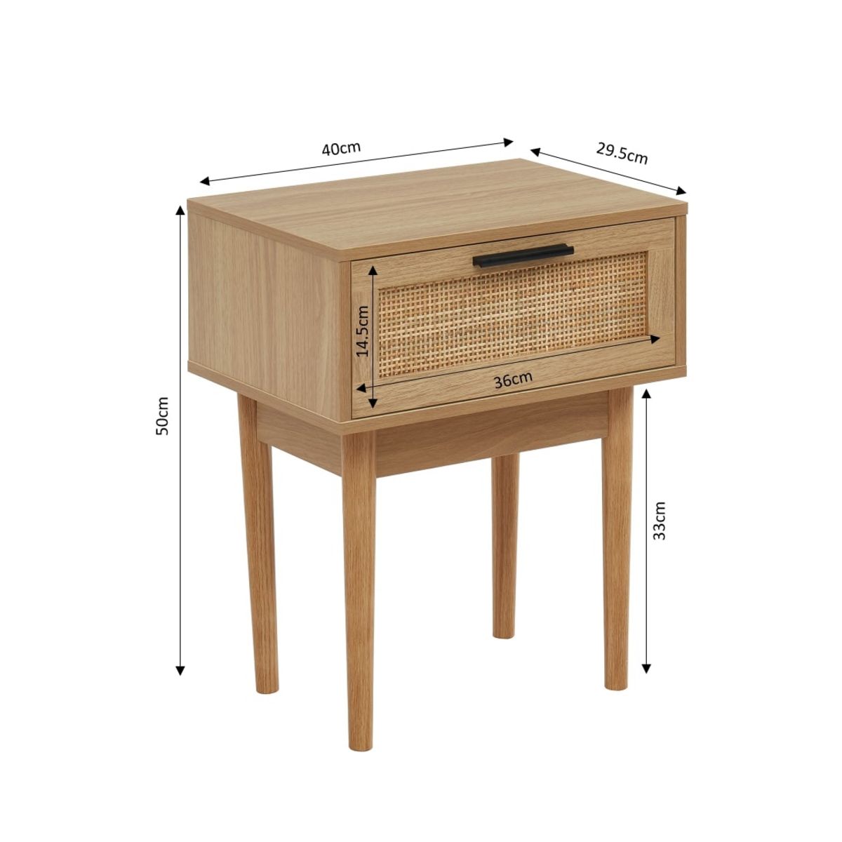 Table de chevet cannage 1 tiroir pieds bois massif L40cm AMANDINE