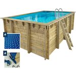Habitat et Jardin Piscine bois rectangle   Panama 130  - 6.20 x 4.10 x 1.45 m + Bâche à bulles 180 µ - Bâche hiver 280 g/m² +