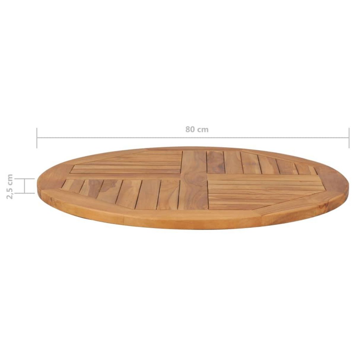 VIDAXL Dessus de table Bois de teck solide Rond 2,5 cm 80 cm