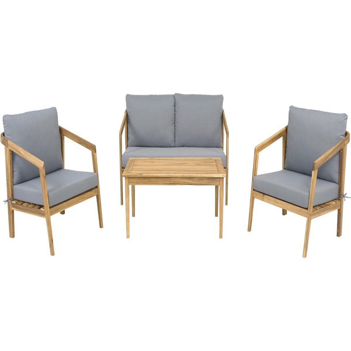 Habitat et Jardin Salon de jardin en bois avec coussins  Presley  - 4 places - Gris