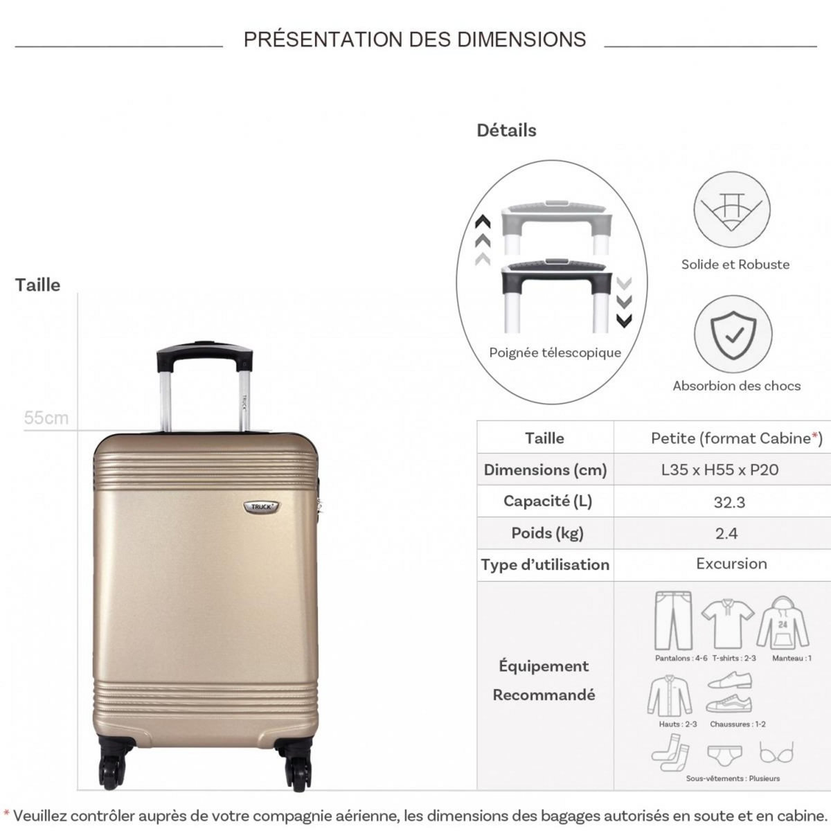 TRUCK Valise cabine passe-partout rigide 55cm