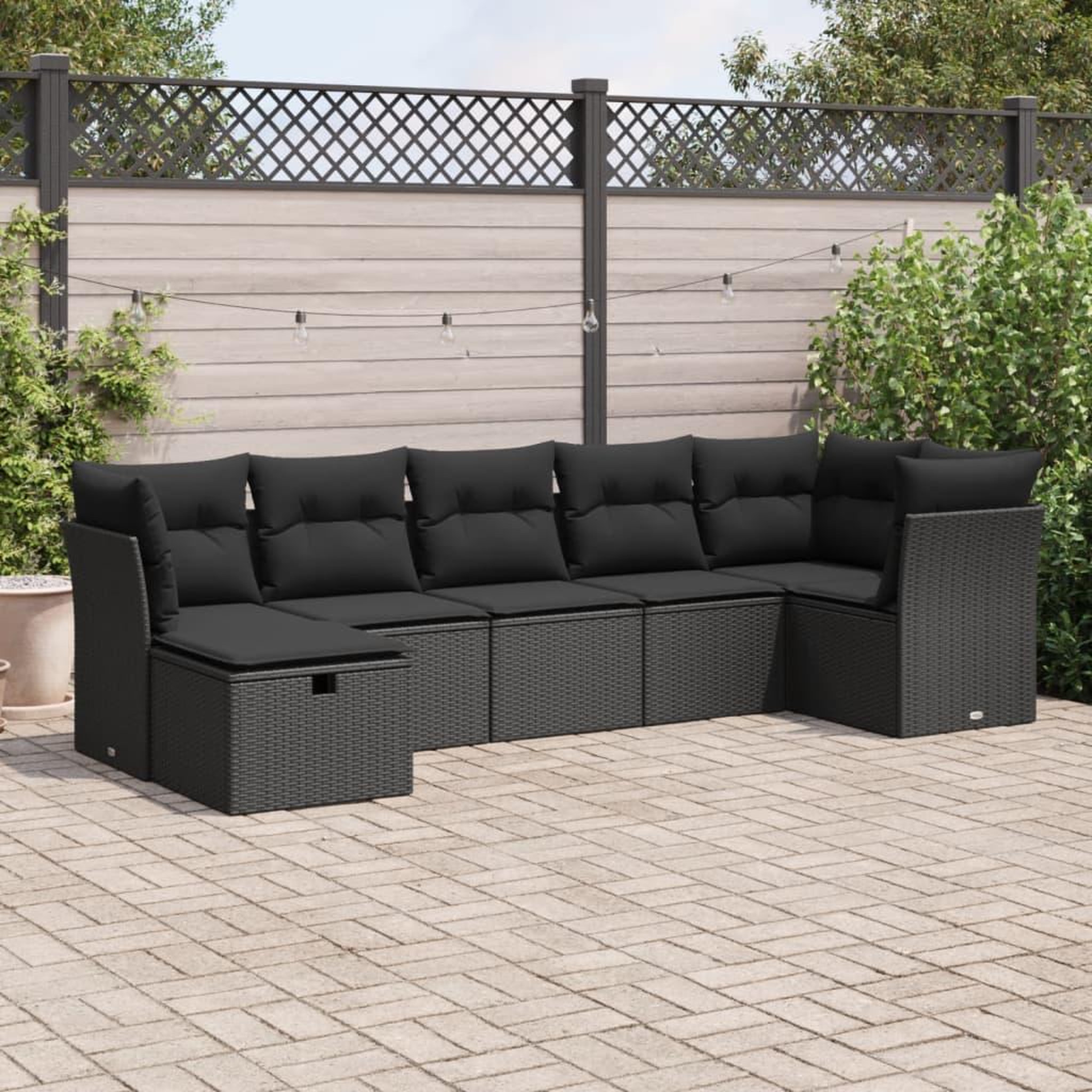 VIDAXL Salon de jardin 7 pcs avec coussins noir resine tressee