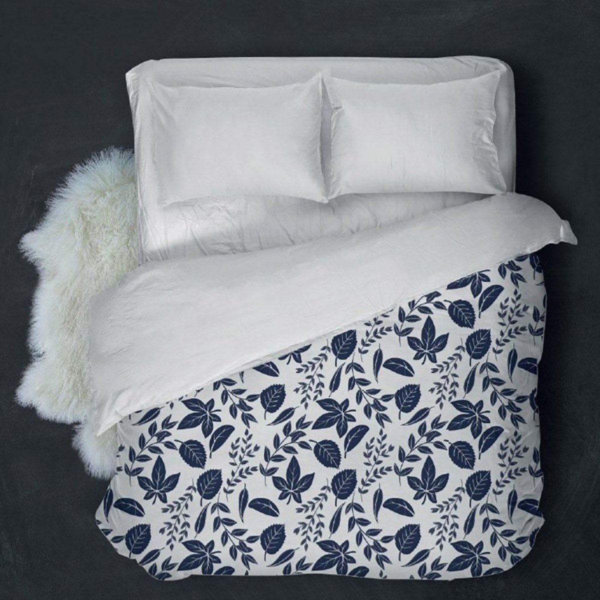 Mortreux Couette imprimée double face 220x240 cm Feuilles bleues