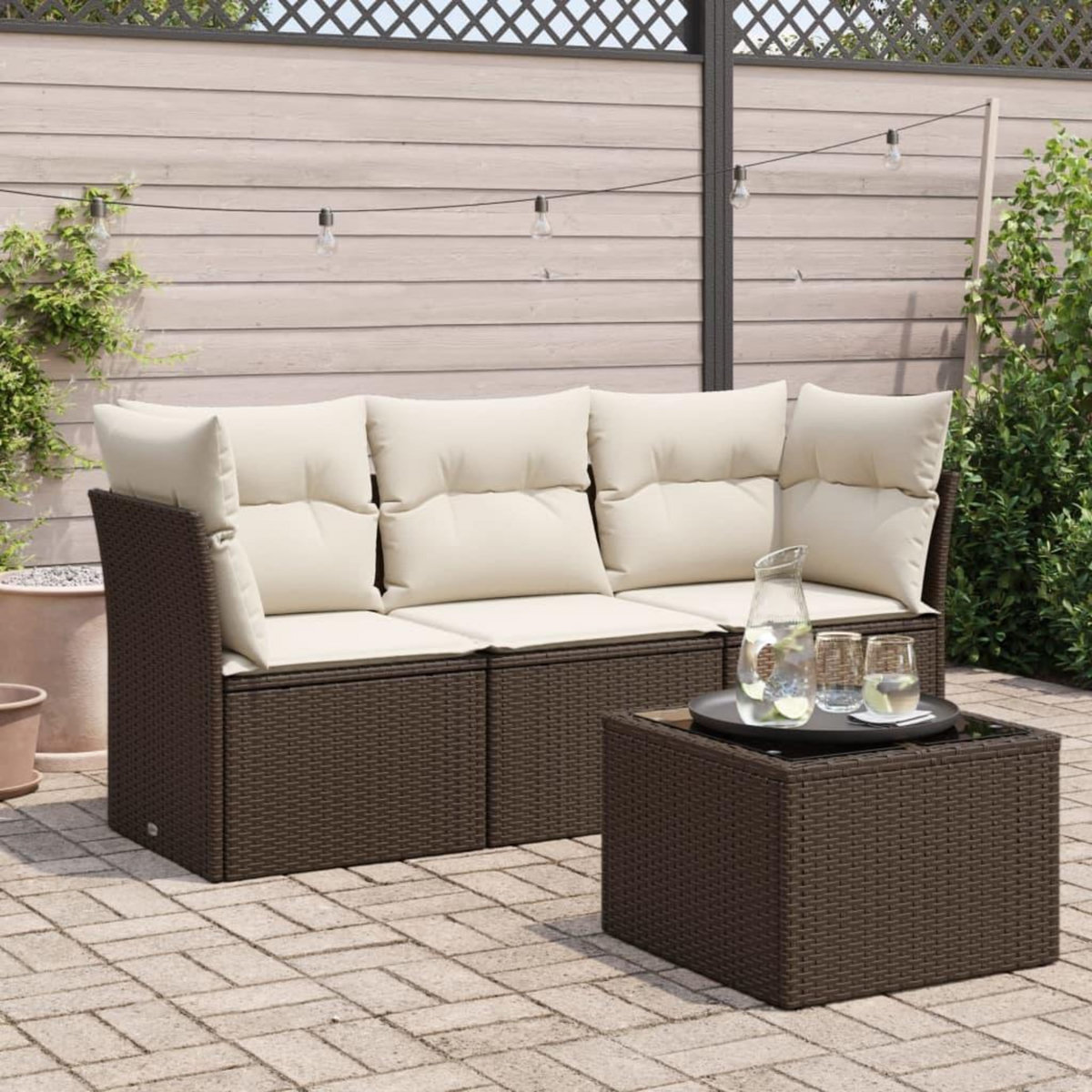 VIDAXL Salon de jardin 4 pcs avec coussins marron resine tressee
