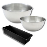 ZENKER Ensemble avec 1 Moule à Cake 25,5cm, 1 spatule Zenker et 2 bols à mixer en inox Fackelmann