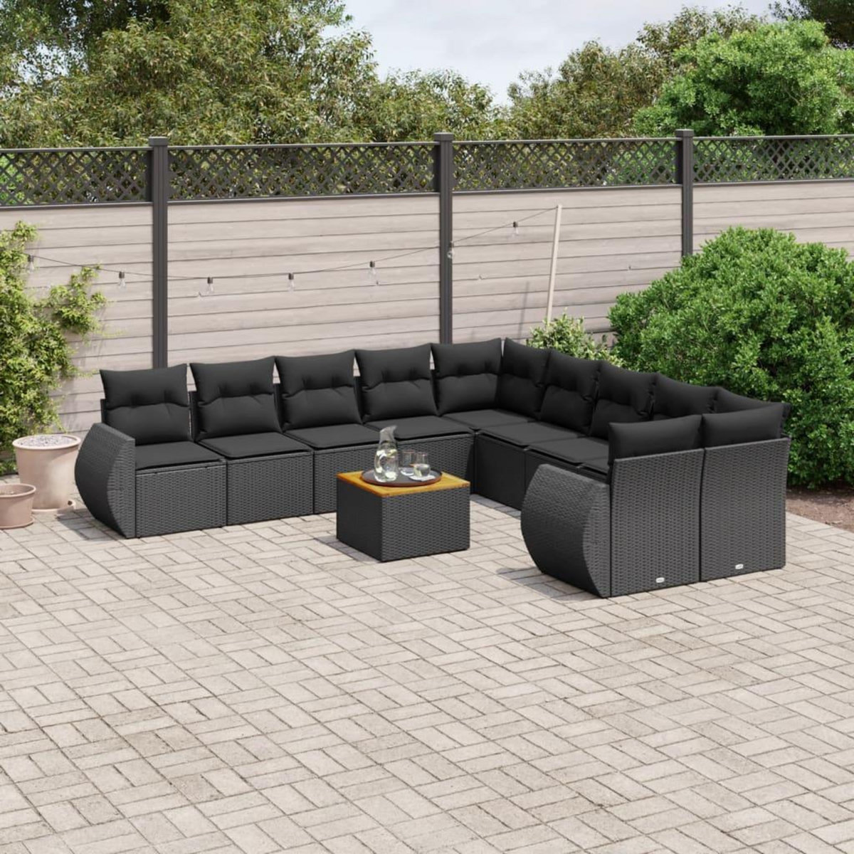 VIDAXL Salon de jardin 11 pcs avec coussins noir resine tressee