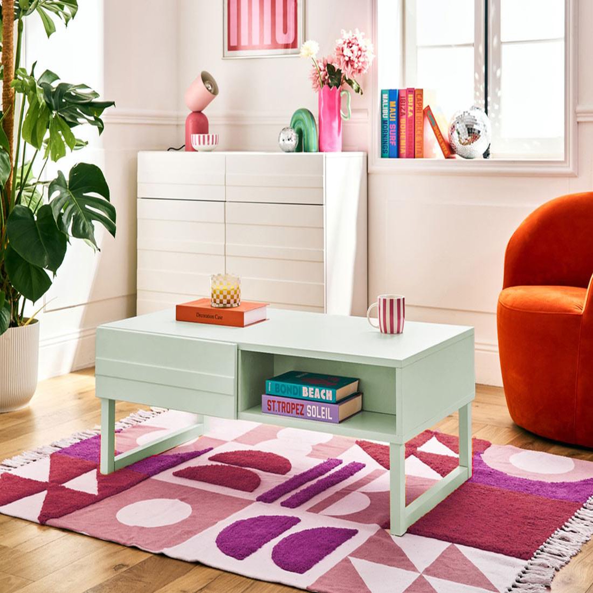BEST MOBILIER Sofia - table basse - vert sauge mat - 1 niche - 110 cm. Coloris disponibles : Vert