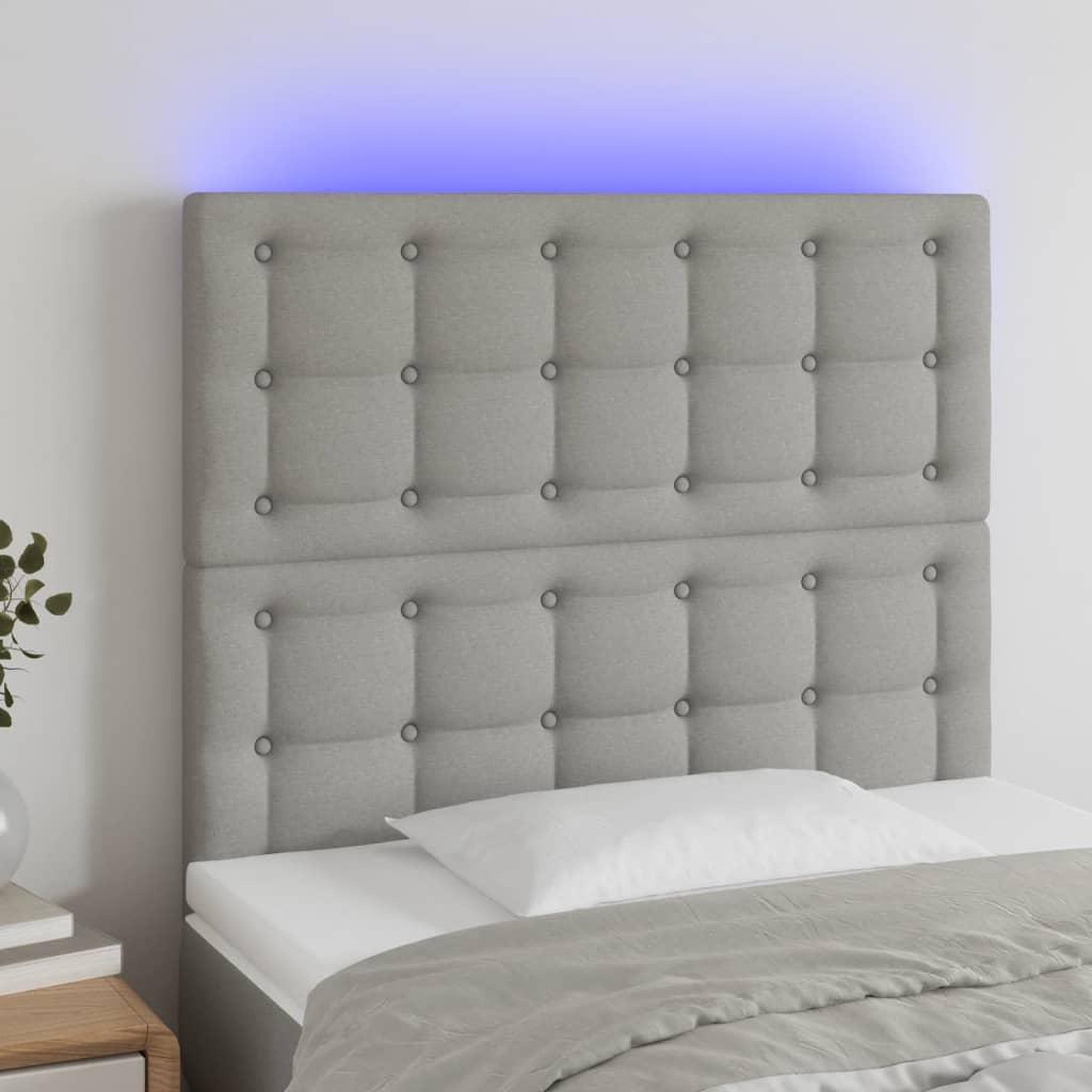 Voir la diapositive 1 : VIDAXL Tete de lit a LED Gris clair 80x5x118/128 cm Tissu