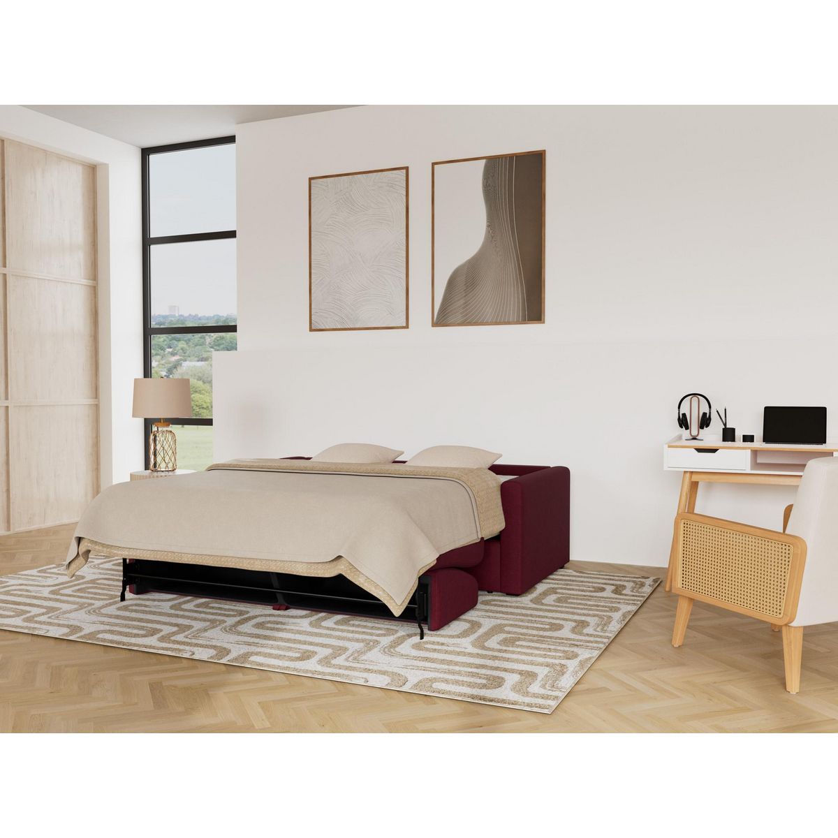 BEST MOBILIER Julia - canapé 3 places convertible express couchage quotidien 140 cm matelas 14 cm en tissu