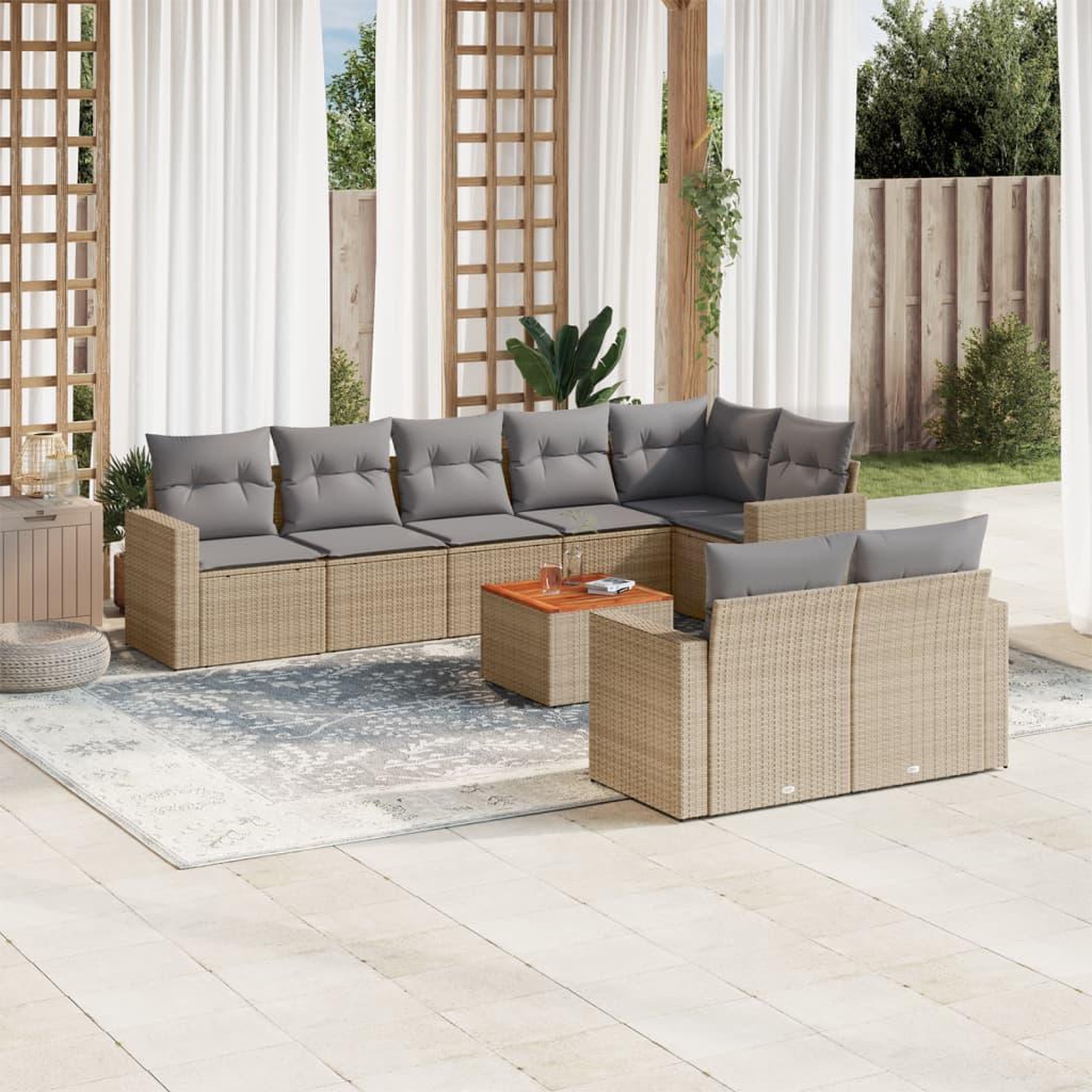 VIDAXL Salon de jardin avec coussins 9 pcs beige resine tressee