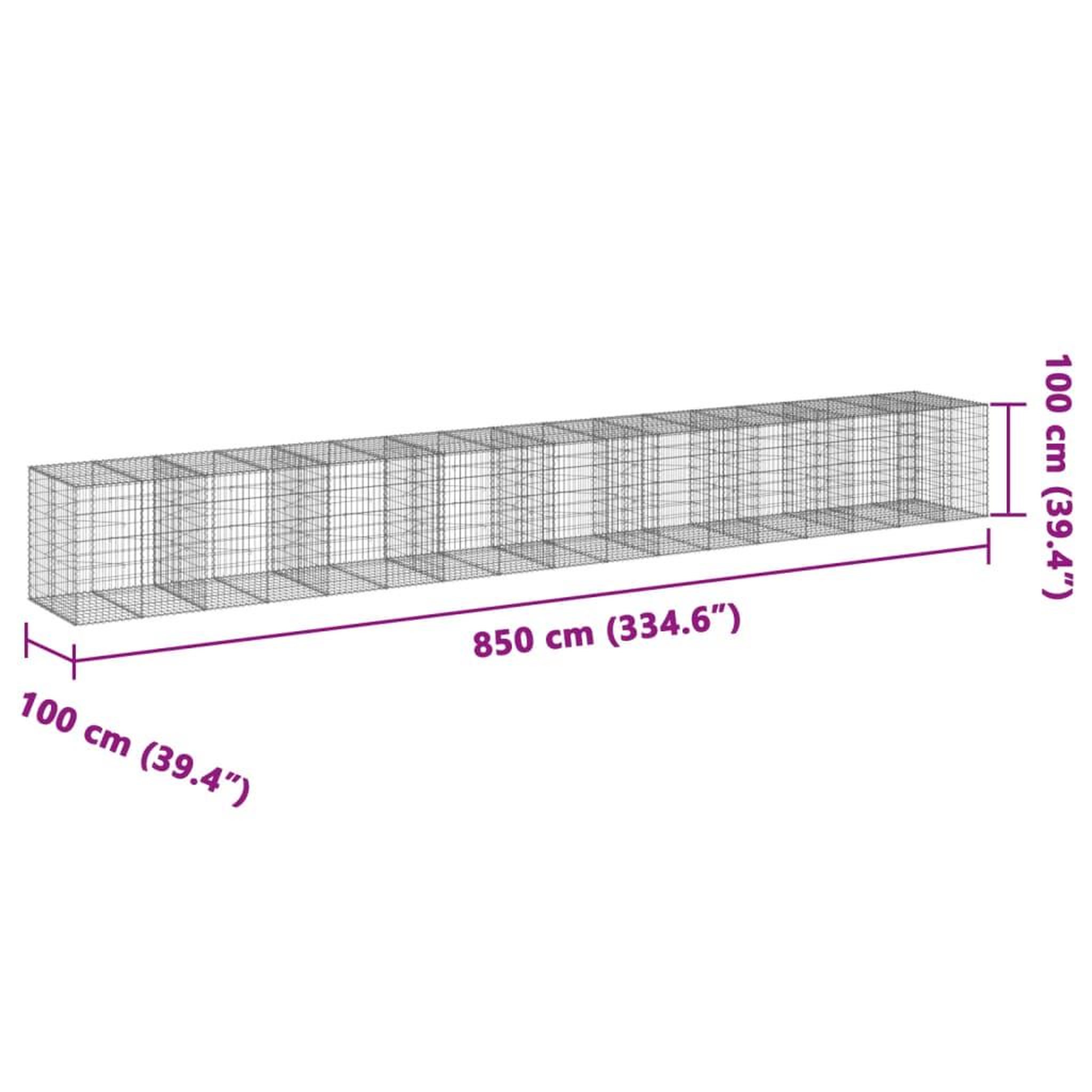 Voir la diapositive 6 : VIDAXL Panier gabion avec couvercle 850x100x100 cm fer galvanise