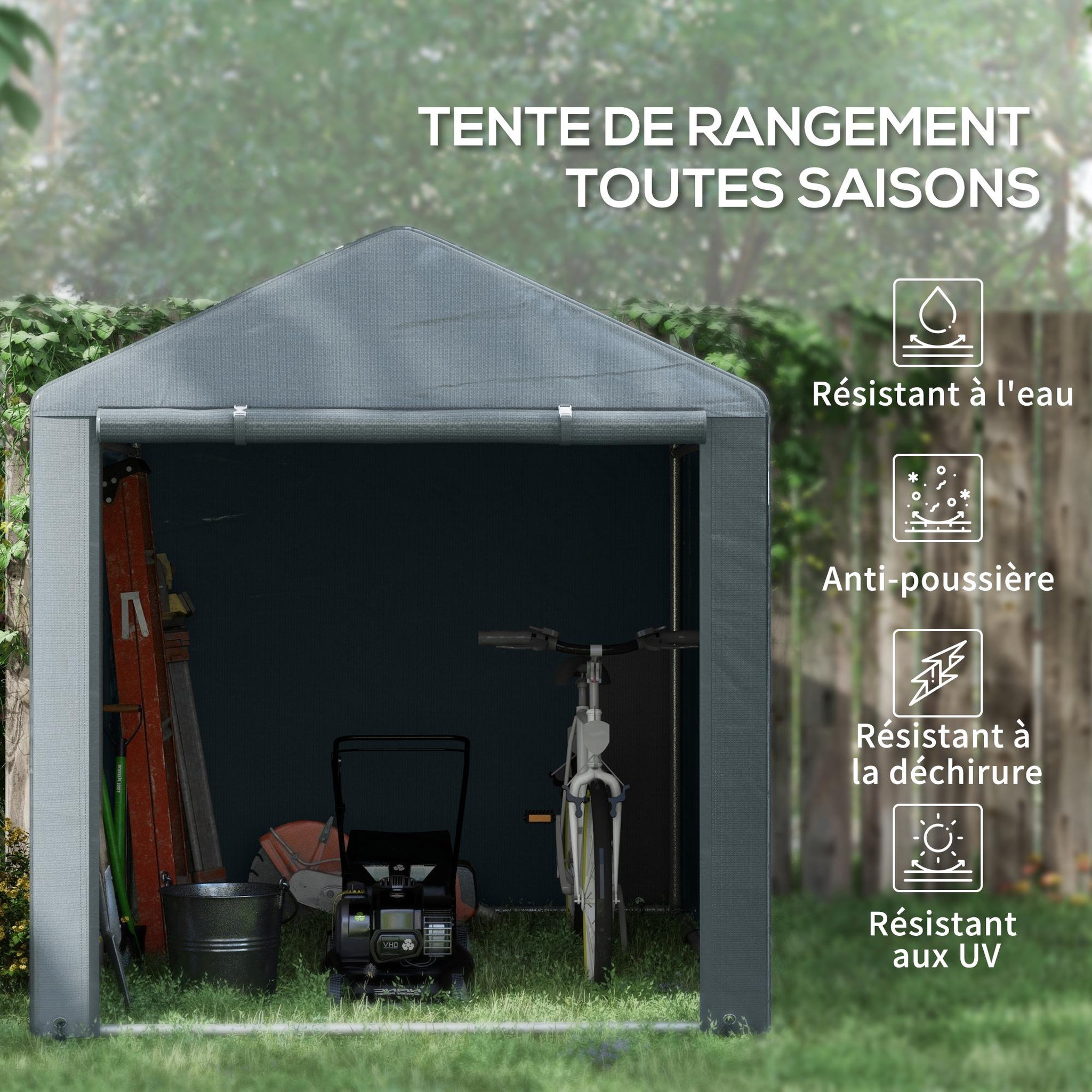 Voir la diapositive 5 : OUTSUNNY Abri de jardin tente de stockage portable abri de vélo garage pour extérieur avec cadre en acier galvanisé et grande porte, 1,6 x 2,2 m gris foncé
