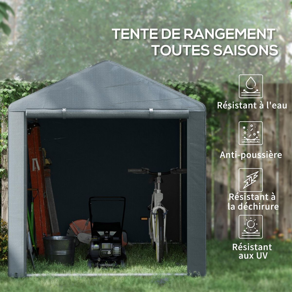 OUTSUNNY Abri de jardin tente de stockage portable abri de vélo garage pour extérieur avec cadre en acier galvanisé et grande porte, 1,6 x 2,2 m gris foncé