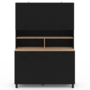 Voir la diapositive 3 : ID MARKET Buffet de cuisine 120 cm CINA 6 portes + tiroir noir et plateaux façon hêtre
