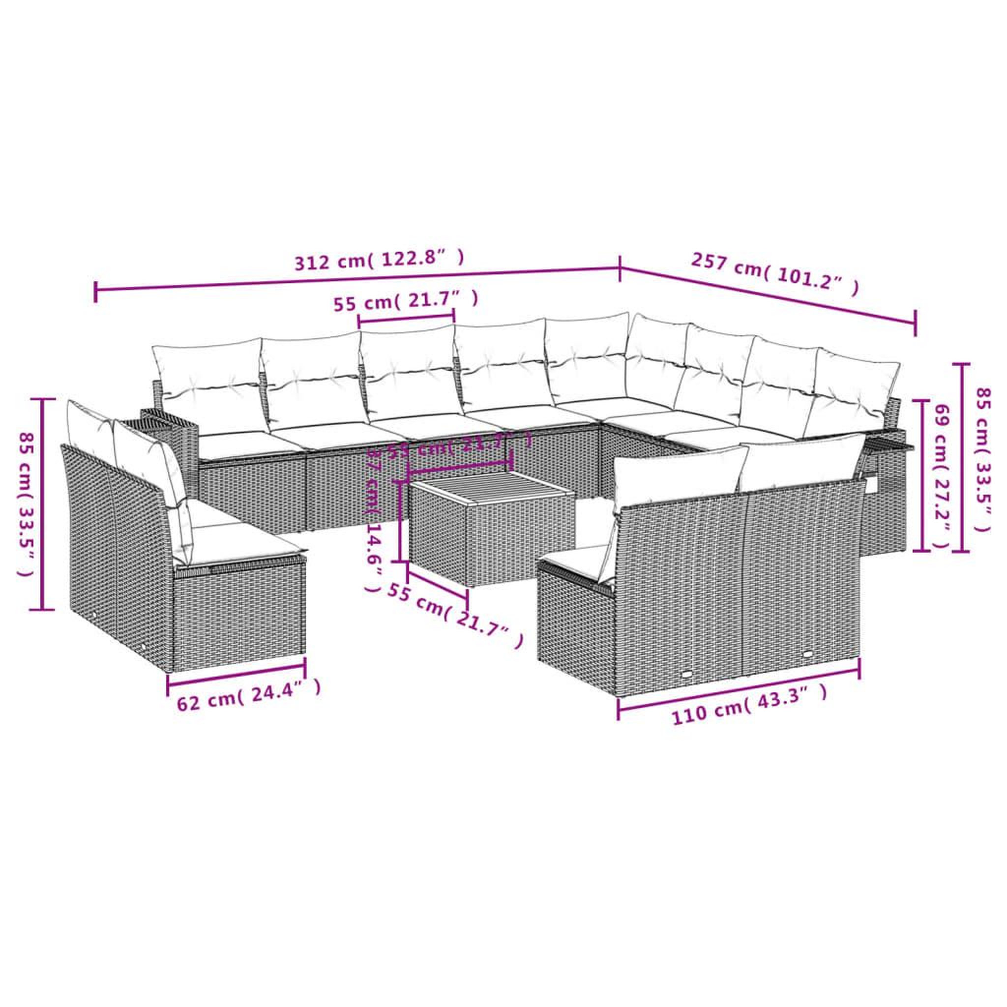Voir la diapositive 4 : VIDAXL Salon de jardin avec coussins 13 pcs noir resine tressee