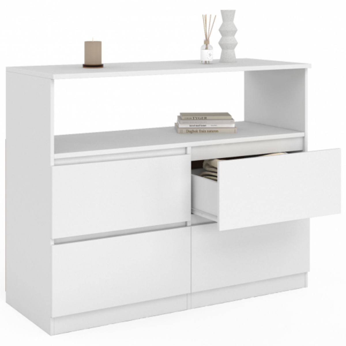 ID MARKET Commode 4 tiroirs TOMI 100 cm avec niche bois blanc