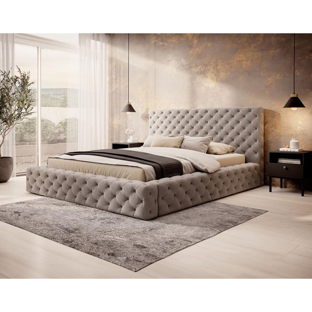 BEST MOBILIER Christiana - lit coffre - 160x200 - sommier inclus - en velours