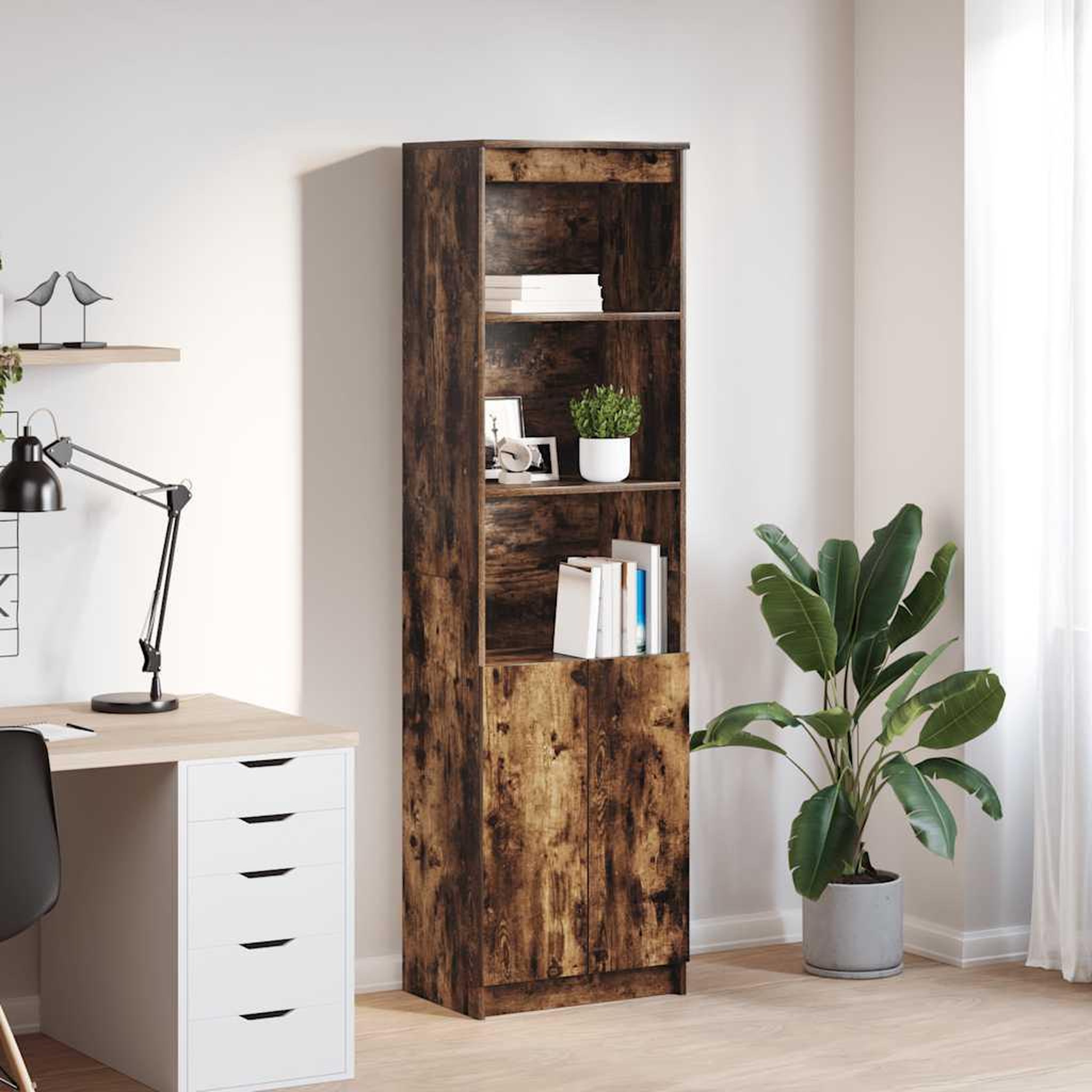 VIDAXL Buffet haut chene fume 50x35x180 cm bois d'ingenierie