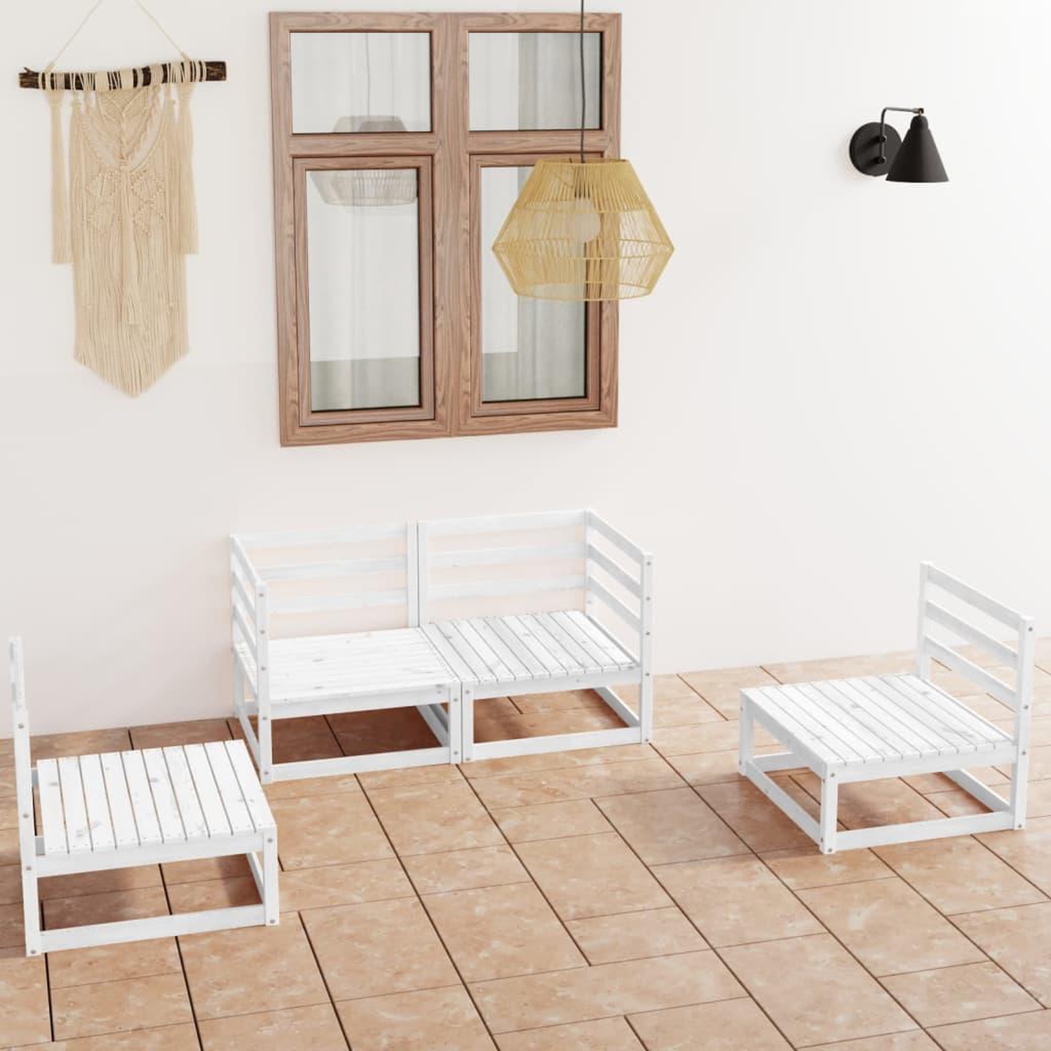 Voir la diapositive 1 : VIDAXL Salon de jardin 4 pcs Blanc Bois de pin massif