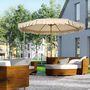 Voir la diapositive 2 : OUTSUNNY Parasol octogonal inclinable Ø 2,64 x 2,4H m mât acier aspect bois polyester haute densité 180 g/m² beige