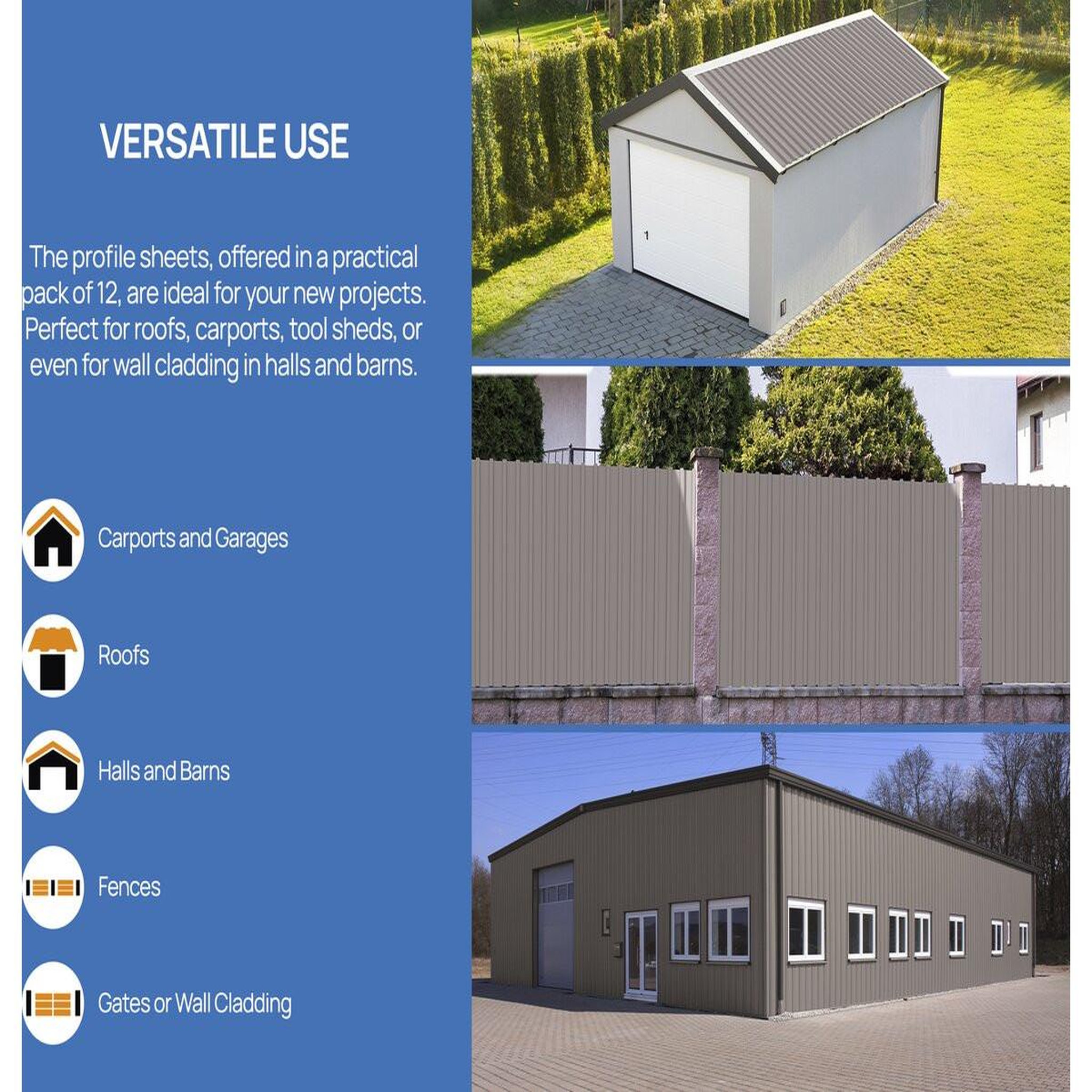 Voir la diapositive 2 : Habitat et Jardin Lot de 12 tôles de bardage en acier galvanisé  atlanta  - 129 x 42 cm - taupe