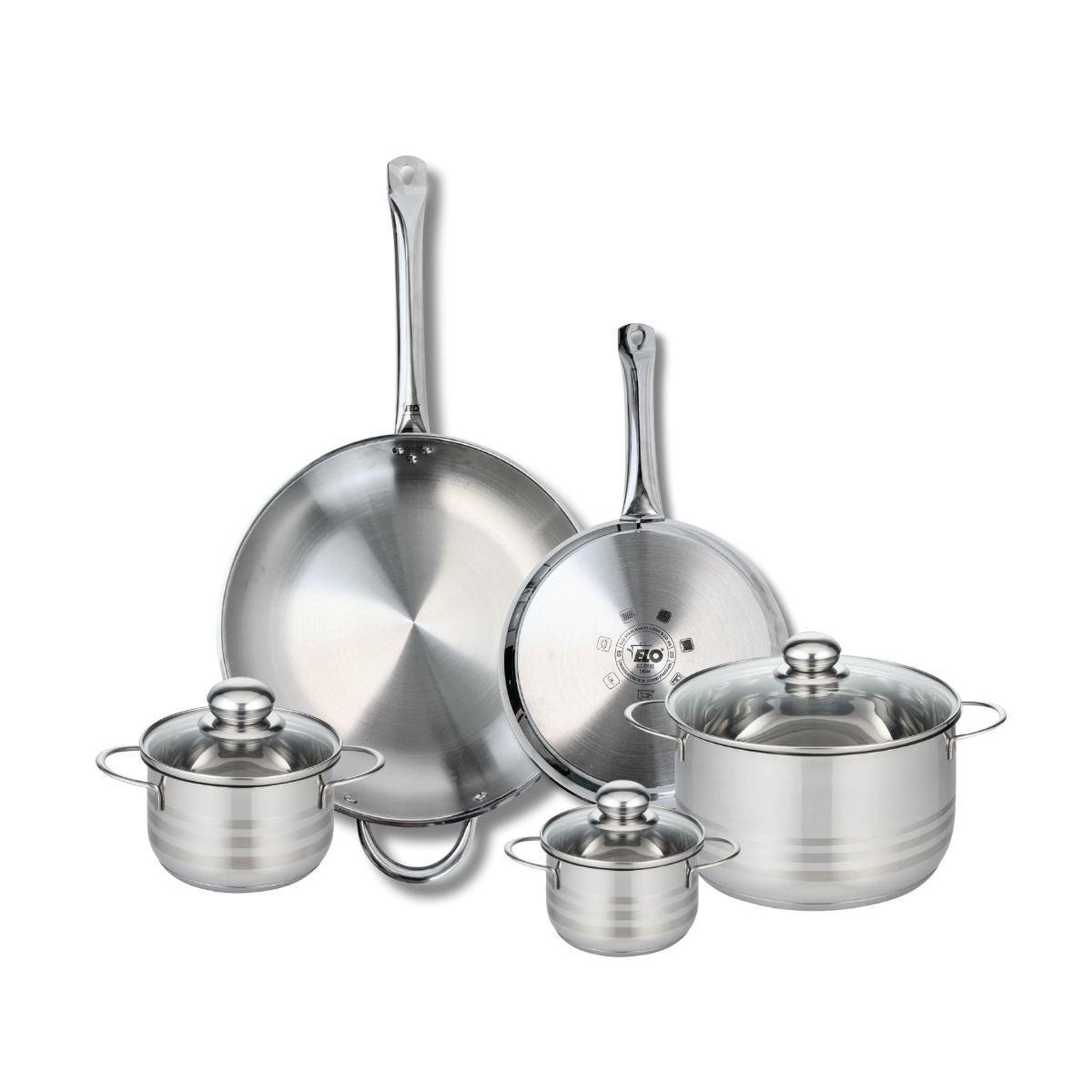 ELO Ensemble de 2 poêles de cuisson 24 et 32 cm et 3 faitouts 12, 14 et 20 cm elo profi brillant