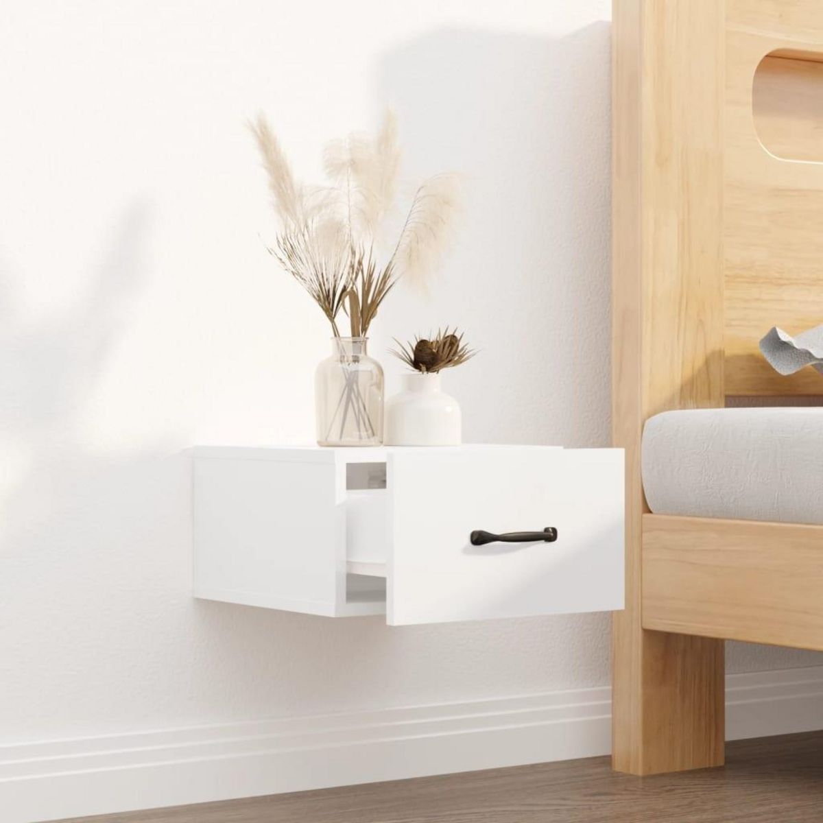 VIDAXL Table de chevet murale Blanc brillant 35x35x20 cm