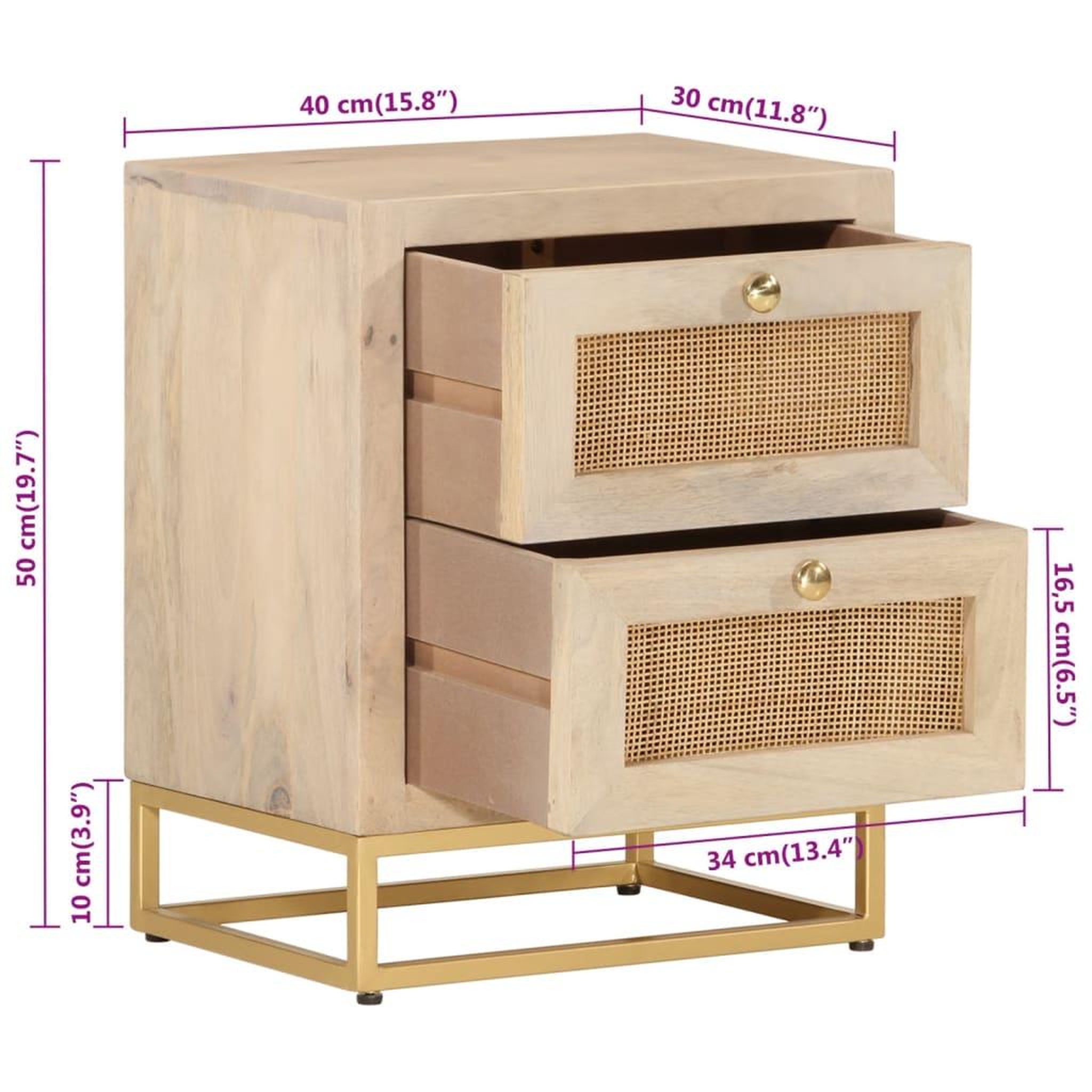 Voir la diapositive 6 : VIDAXL Table de chevet 40x30x50 cm bois massif manguier et fer