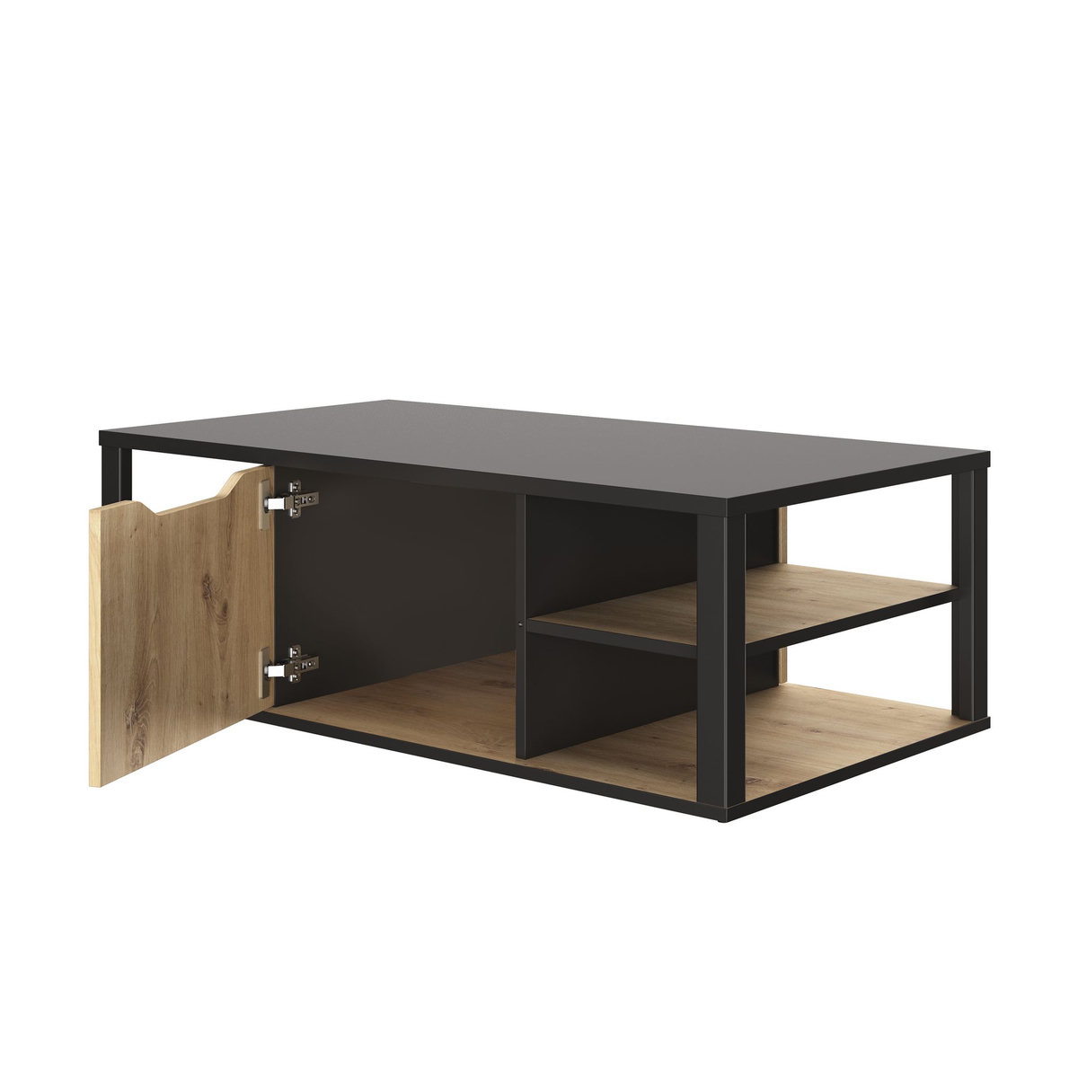 GAMI Table basse style industriel avec coffre central et étagères NEWTON